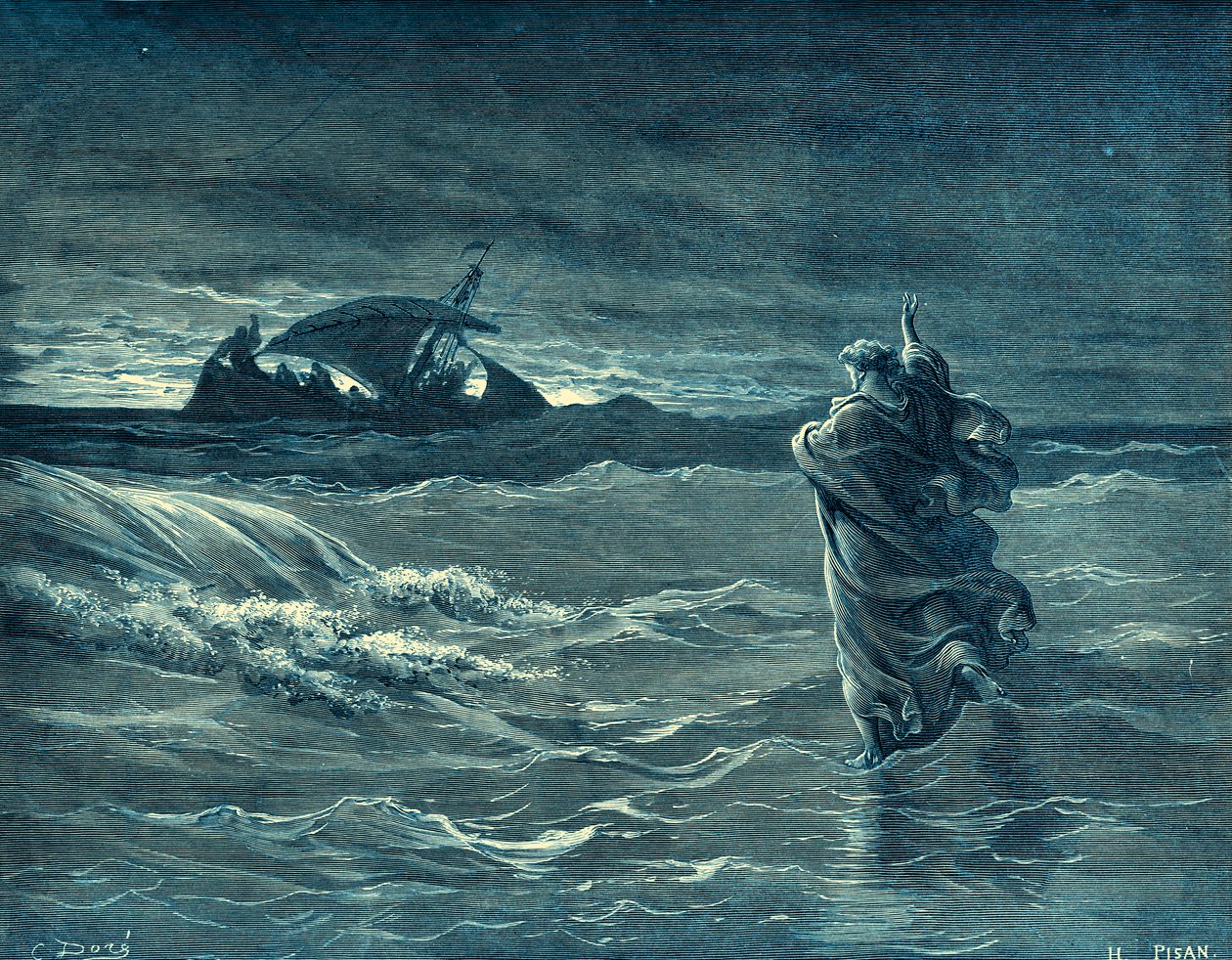 Jeesus kävelee merellä - Raamattu tekijältä Gustave Dore