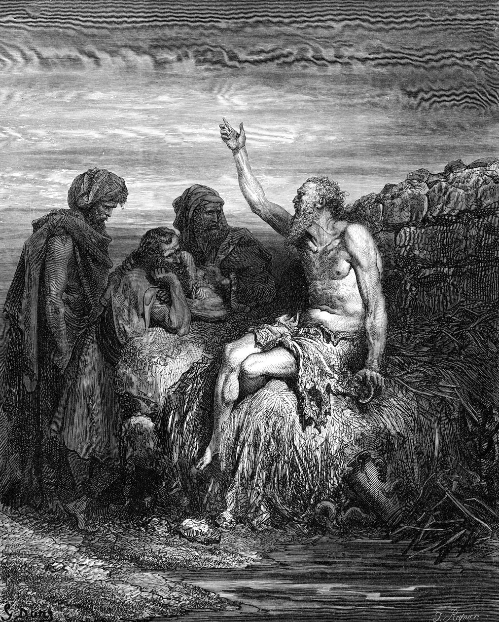 Job ja hänen ystävänsä, kaiverrus Dorén. - Raamattu tekijältä Gustave Dore