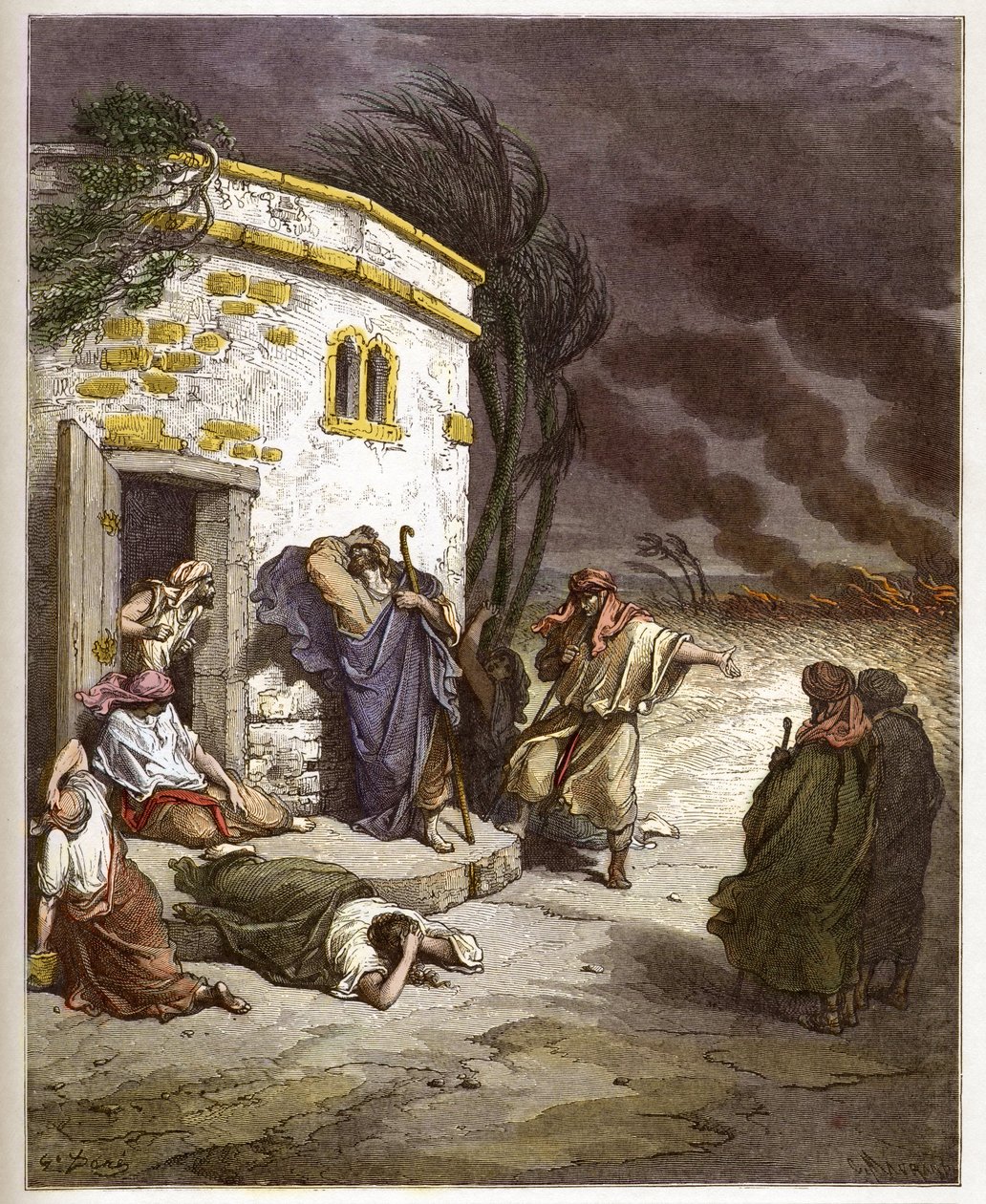 Job kuuleminen hänen raunioistaan - Job learant sa ruine - - kaiverrus Gustave Doren (1832-1883) "The Bible illustreeen" - Kaiverrus "" Dore Biblesta"" tekijältä Gustave Dore