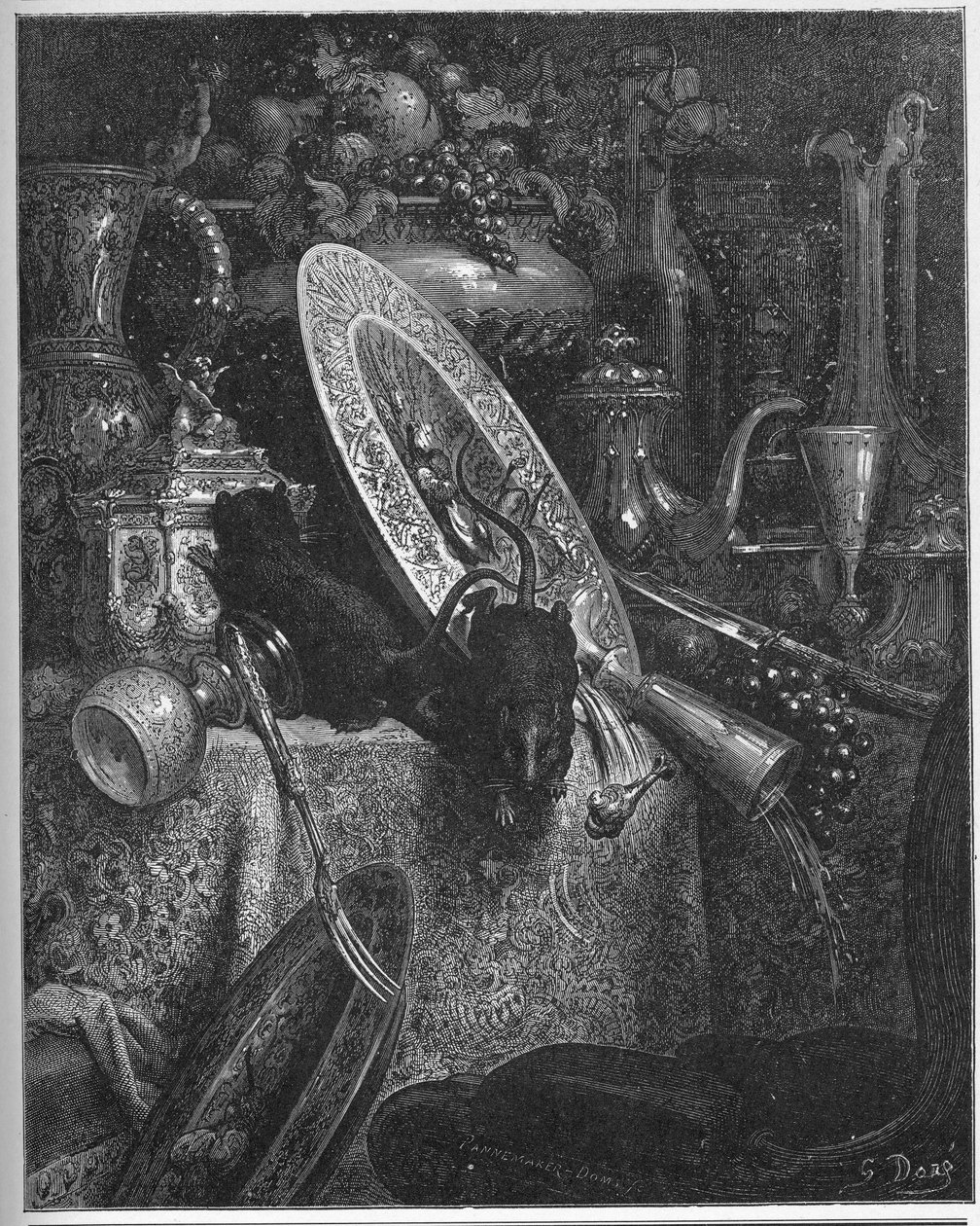 Le rat de ville et le rat des champs - Kaupungin hiiri ja maalaishiiri - Jean de La Fontainen "Fablesista" tekijältä Gustave Dore