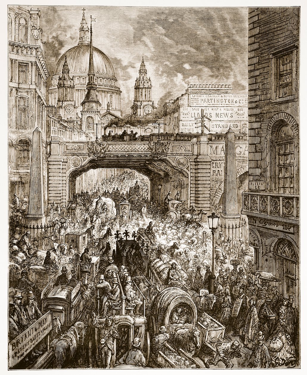 Ludgate Hill, "London, pyhiinvaellus", kirjoittanut William Blanchard Jerrold (1826-94) pub. 1872 tekijältä Gustave Dore
