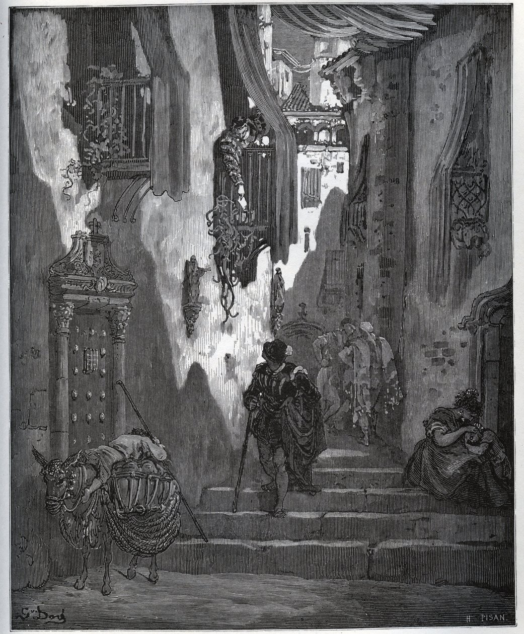 Luscinde lähettää lipun Cardenioon - Miguel Cervantesin (1547-1616) "Don Quijote de la Manchasta" (Don Quijote) - Puupiirros Gustave Doren piirtämänä tekijältä Gustave Dore
