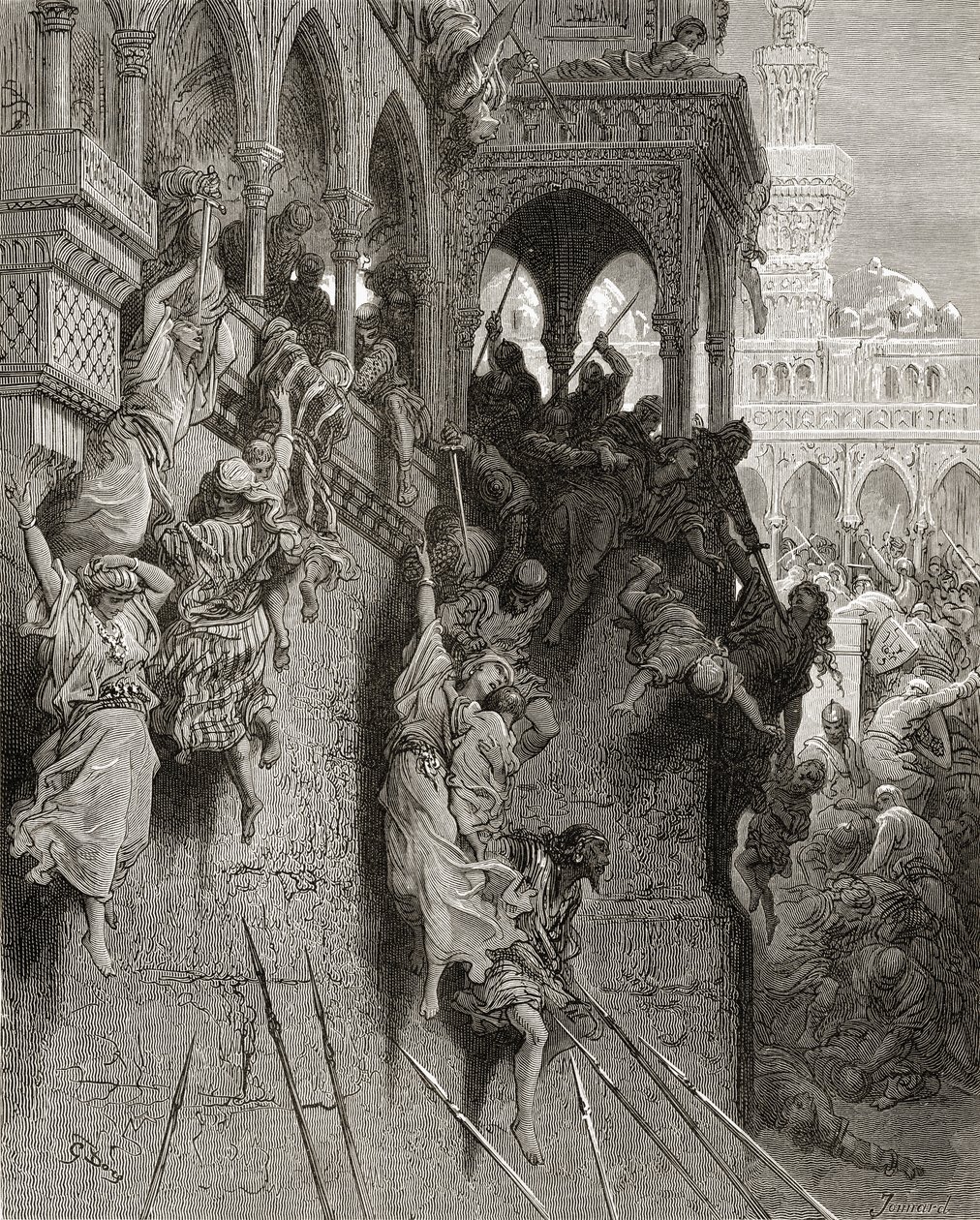 Antiokian verilöyly, kuvitus J-F:n Bibliotheque des Croisadesista. Michaud, 1877 tekijältä Gustave Dore
