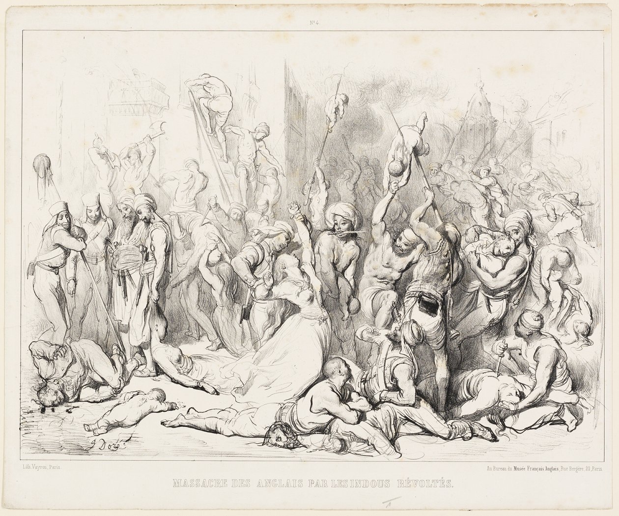 Englantilaisten verilöyly kapinallisten hindujen toimesta tekijältä Gustave Dore