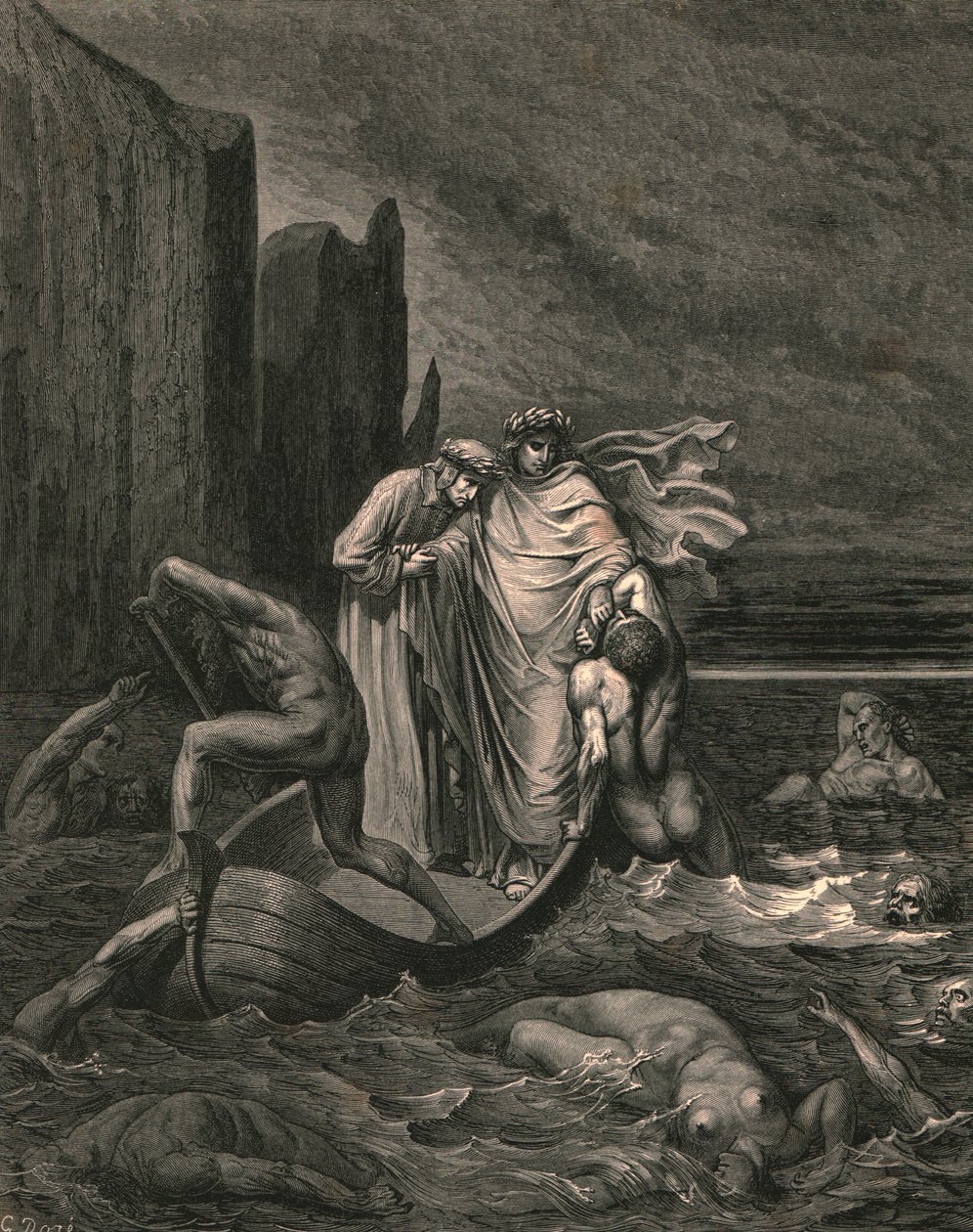 Opettajani viisas tietoinen, työntämällä hänet takaisin, c1890. tekijältä Gustave Dore