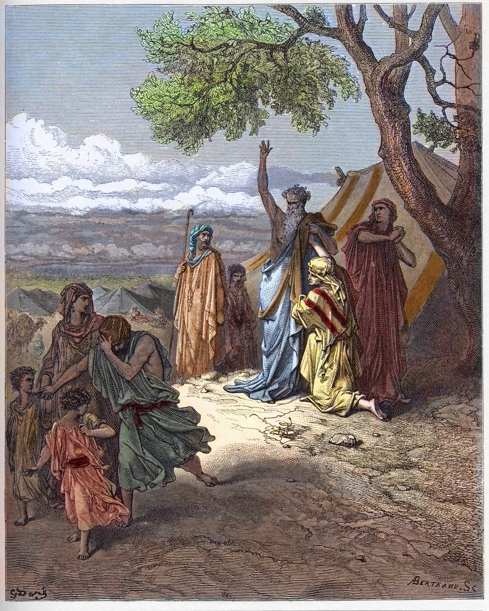 Nooa ajaa kinkkua pois - Nooa kiroaa kinkkua - Chamin kirous - Patriarkka Noe kiroa pojanpoikansa Kanaanin isänsä Chamin Ararat-vuorella tekemästä virheestä - Gustave Doren (1832-1883) "The Bible Illustree" -kaiverrus - Kaiverrus "" The Dorista tekijältä Gustave Dore