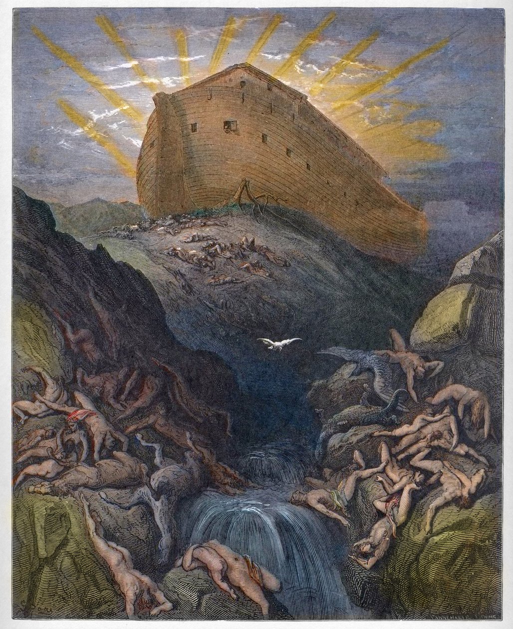 Nooan arkki - Arkista lähetetty kyyhkynen - Noen arkista lähetetty kyyhkynen - Kaiverrus Gustave Doren (1832-1883) "" The Bible illustreesta" - Kaiverrus "" Dore Biblesta" tekijältä Gustave Dore