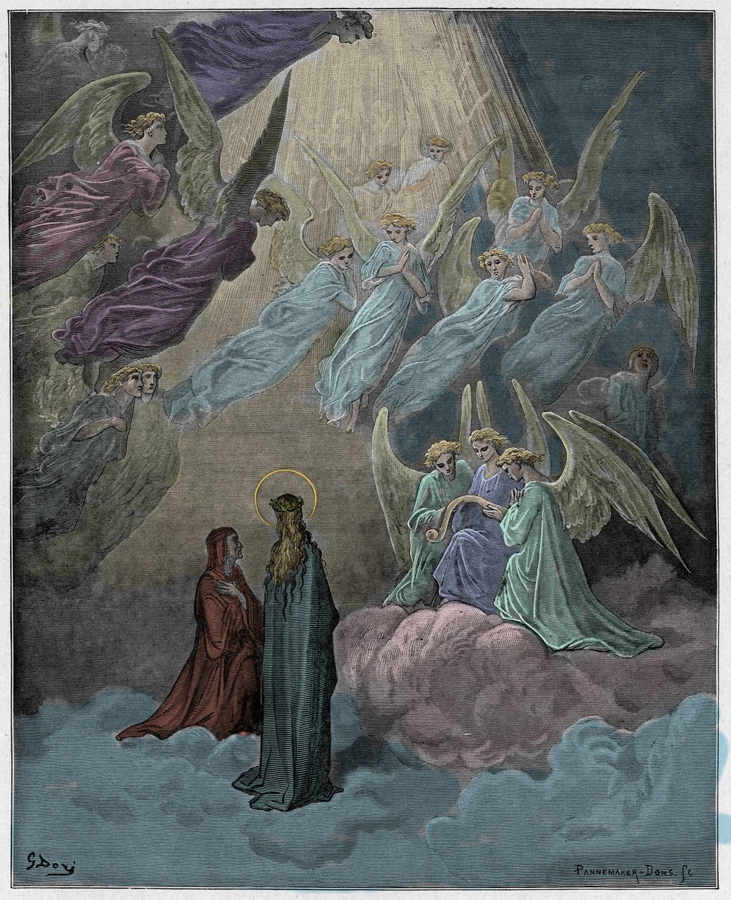 Paradiso, Canto 21: Valoisat sielut laulavat, kuvitus Dante Alighierin "The Divine Comedy" -sarjasta, 1885 tekijältä Gustave Dore