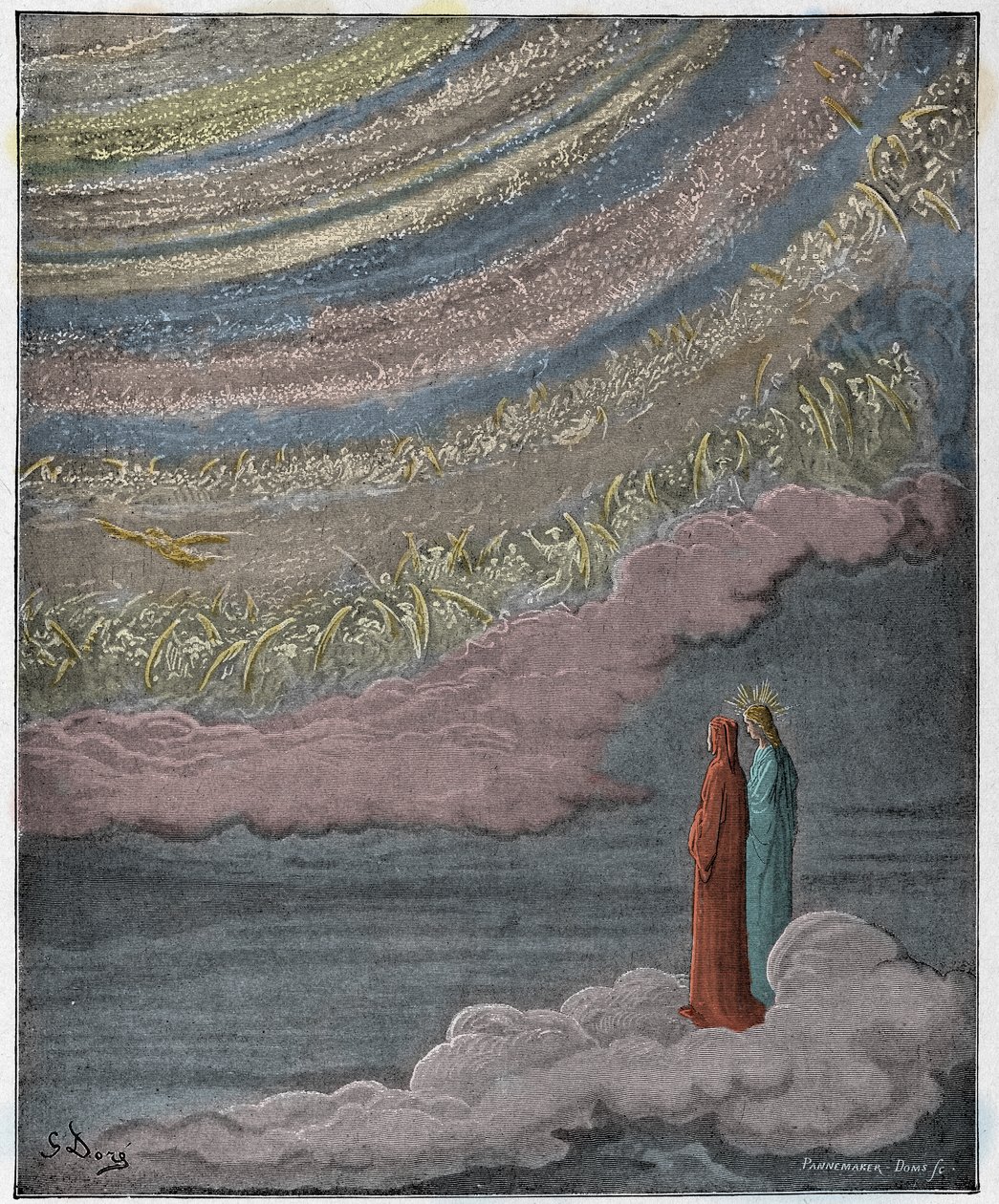 Paradiso, Canto 28: Taivaan säkenöivä joukko, kuvitus Dante Alighierin jumalallisesta komediasta, 1885 tekijältä Gustave Dore