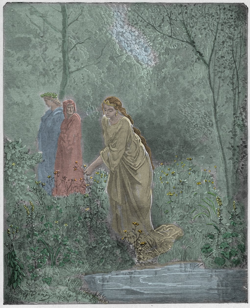 Purgatorio, Canto 27 : Danten unelma Leahista niityllä, kuvitus Dante Alighierin jumalallisesta komediasta, 1885 tekijältä Gustave Dore