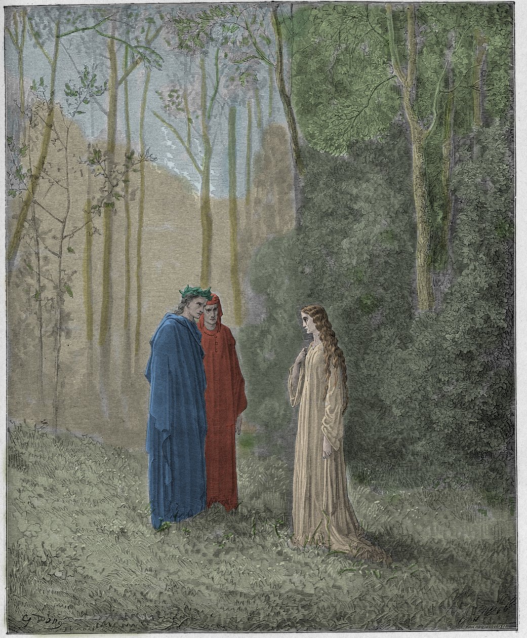 Purgatorio, Canto 5: Dante puhuu Pia de Tolomein kanssa tekijältä Gustave Dore