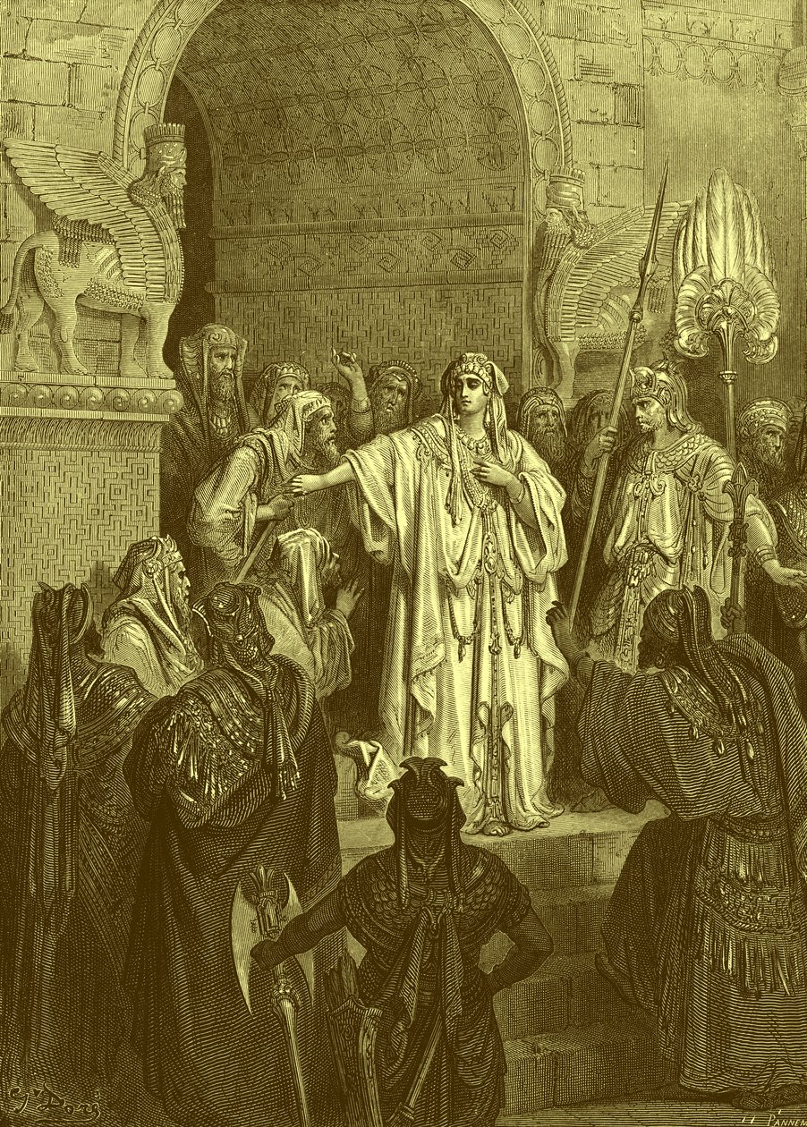 Kuningatar Vashti, kaiverrus Dorén. - Raamattu tekijältä Gustave Dore
