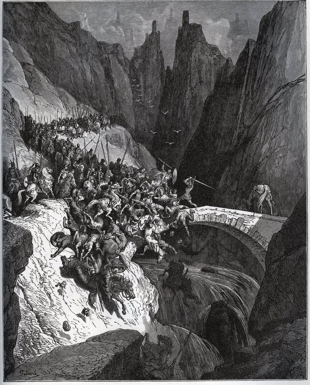 Recite des feats du chevalier Diego Garcia de Paredes - Miguel Cervantesin (1547-1616) "Don Quijote de la Manchasta" (Don Quijote) - Gustave Doren piirtämän puupiirros tekijältä Gustave Dore