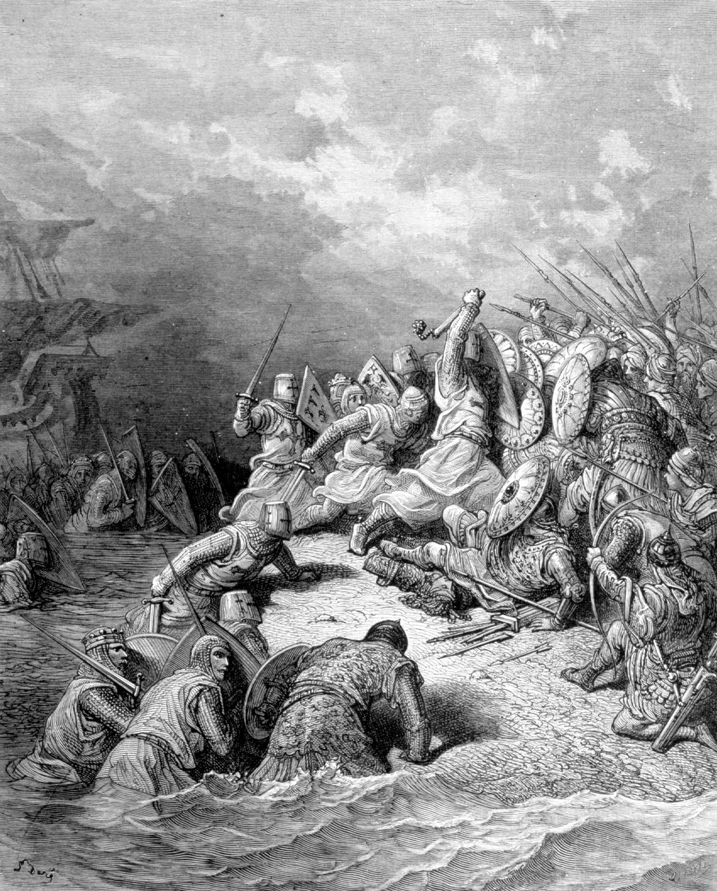 Richard Lion Heart toimittaa Joppén kaupungin – Gustave Dorén kaiverrus tekijältä Gustave Dore