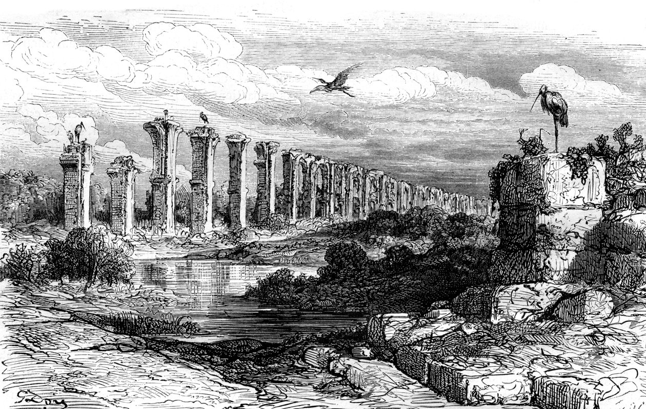 Roomalainen akvedukti, Merida, Espanja, 1800-luku tekijältä Gustave Dore