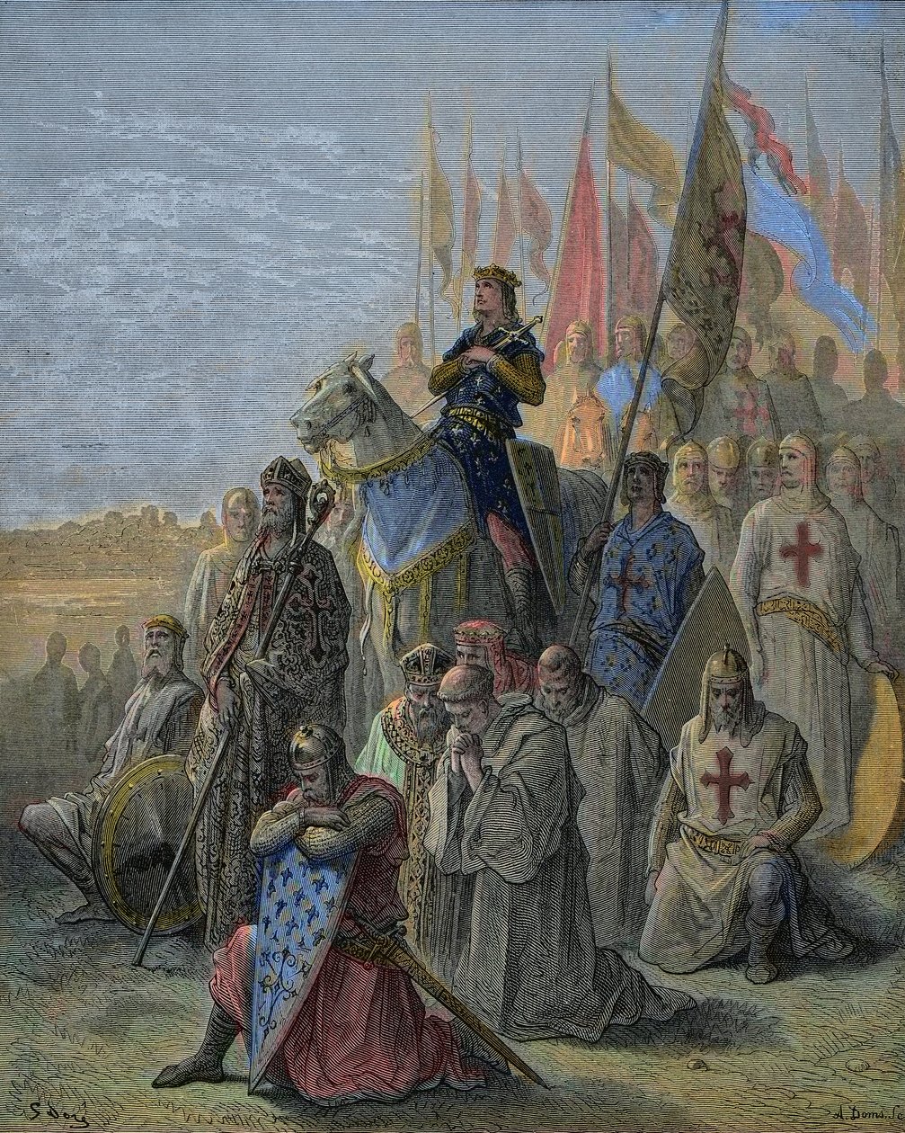 Saint Louis saapuu Damiettan eteen - Egyptin kaupungin valloitus risteyksillä 6. kesäkuuta tekijältä Gustave Dore
