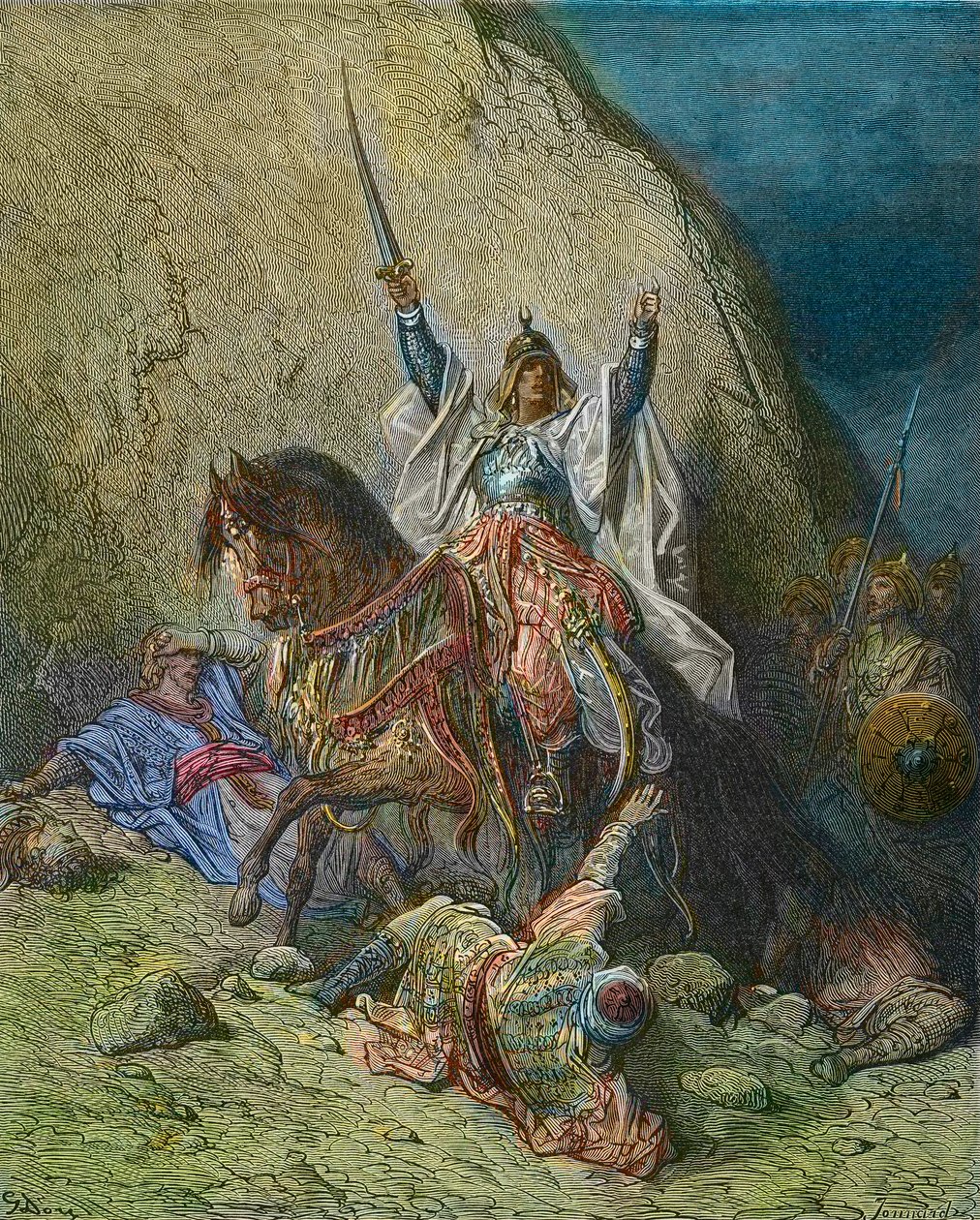 Saladin Suuri - kuningas Saladin (1138-1193) (Salah al Din Yusuf al-Ayyubi (al Ayyubi) muslimijoukkojen komentaja ristiretkiä vastaan - Gustave Doren 1800-luvun värikaiverrus - Joseph-Francois Michaudin Ristiretkien historiasta tekijältä Gustave Dore