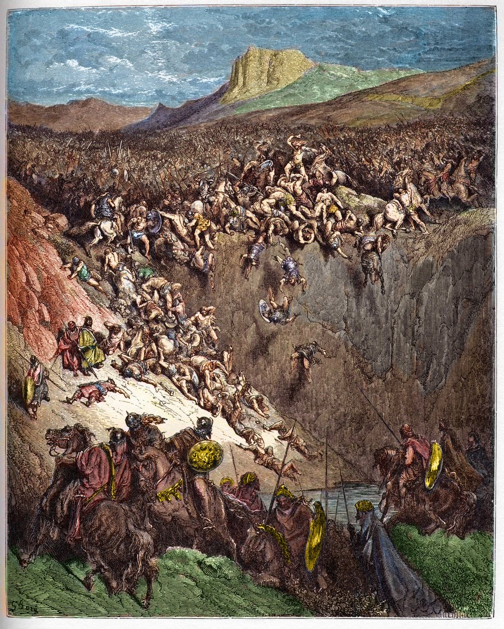 Simson tuhoaa filistealaiset takaluulla - Simson tappaa filistealaiset aasin leualla - - kaiverrus Gustave Doren (1832-1883) ""The Bible illustree" -kirjaan - Kaiverrus "" Dore Biblesta"" tekijältä Gustave Dore