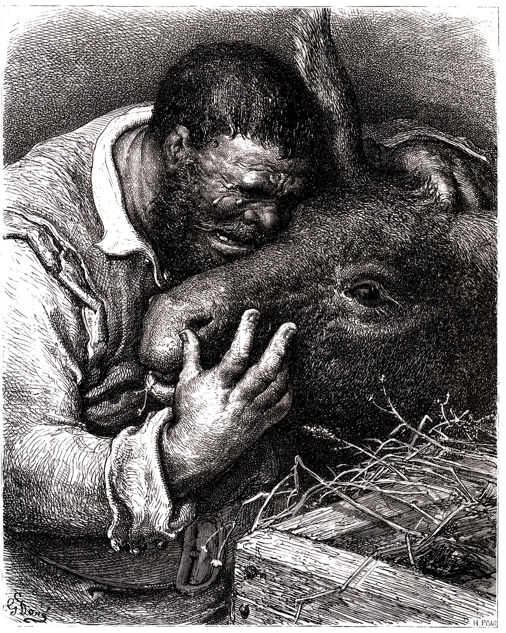 Sancho Panza itkee suudellessaan aasiaan tekijältä Gustave Dore