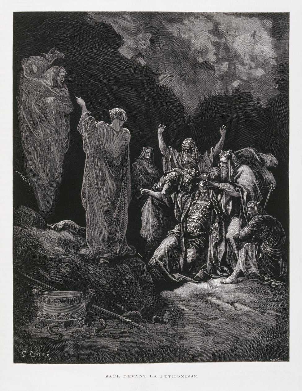 Saul ja Endorin noita, kuvitus Doren Raamatusta. tekijältä Gustave Dore