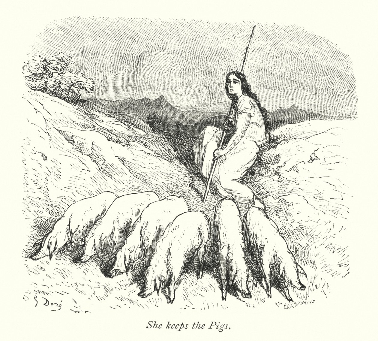 Hän pitää sikoja (kaiverrus) tekijältä Gustave Dore