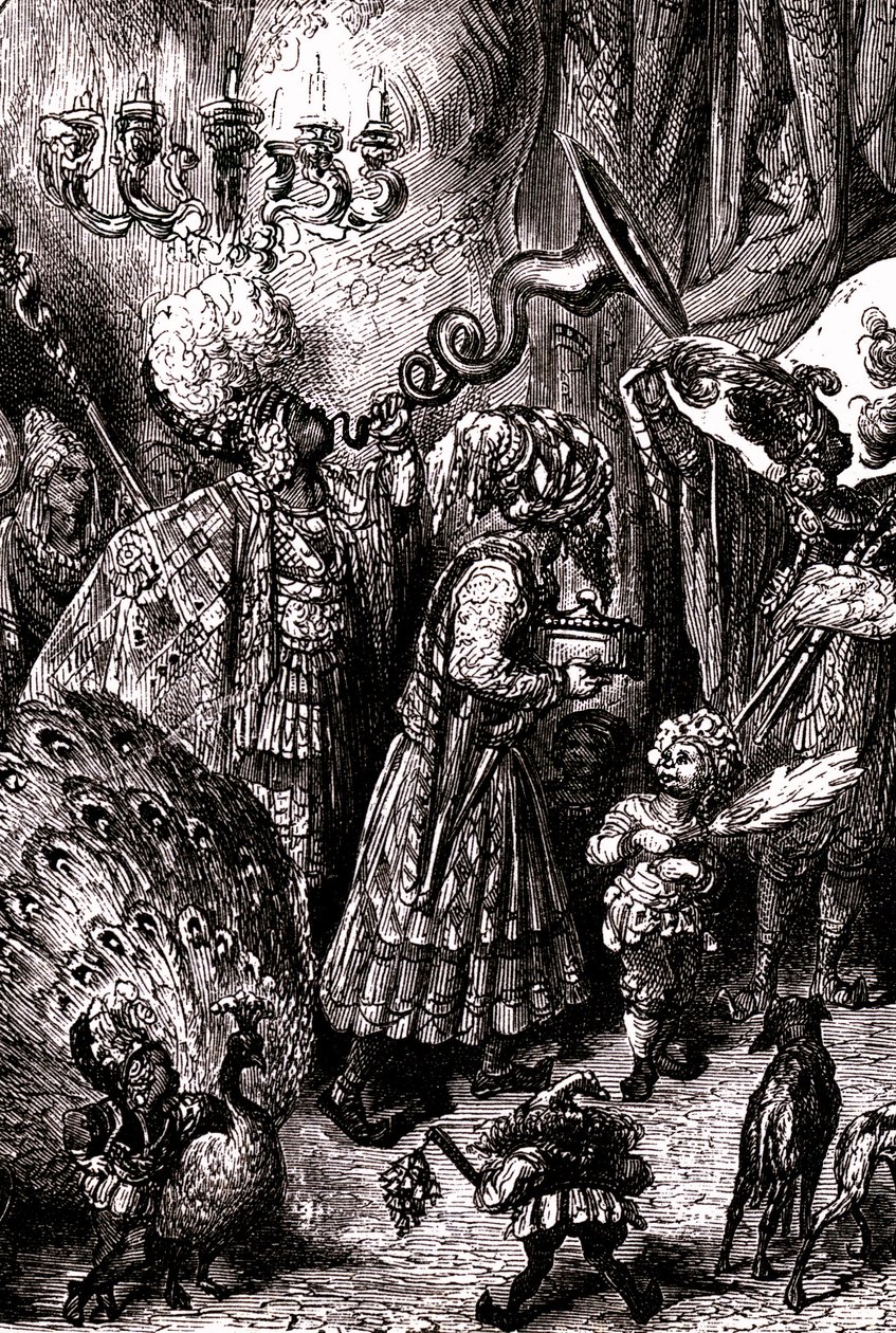 Sindbad the sailor (Sinbad) - tarina tuhannesta ja yhdestä (1001) yöstä - Gustave Doren kuvitus (yksityiskohta) - Maxwellin painos 1865 - Kuudes matka: Serendibin kuninkaan hoviin. tekijältä Gustave Dore
