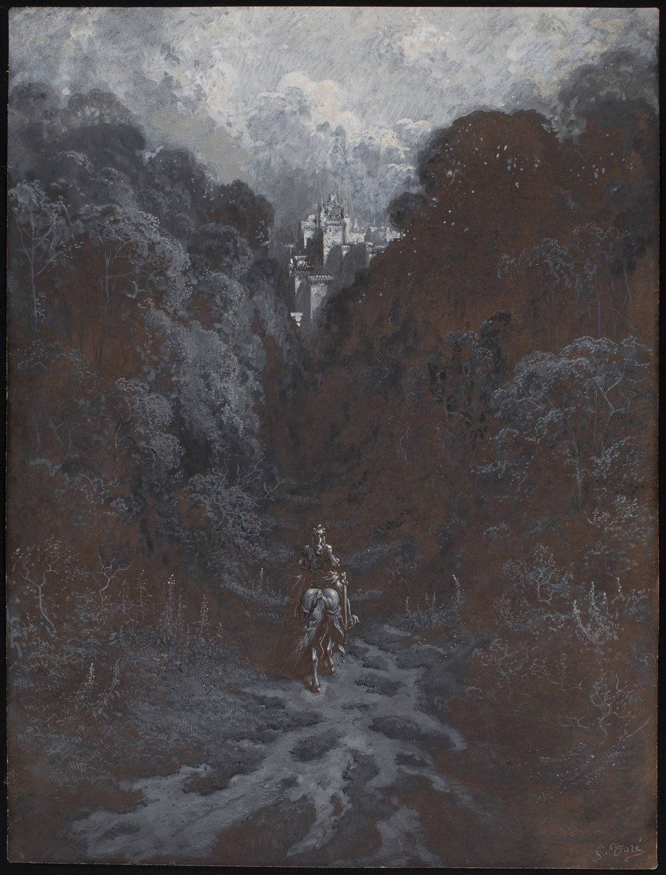 Sir Lancelot lähestyy Astolatin linnaa tekijältä Gustave Dore