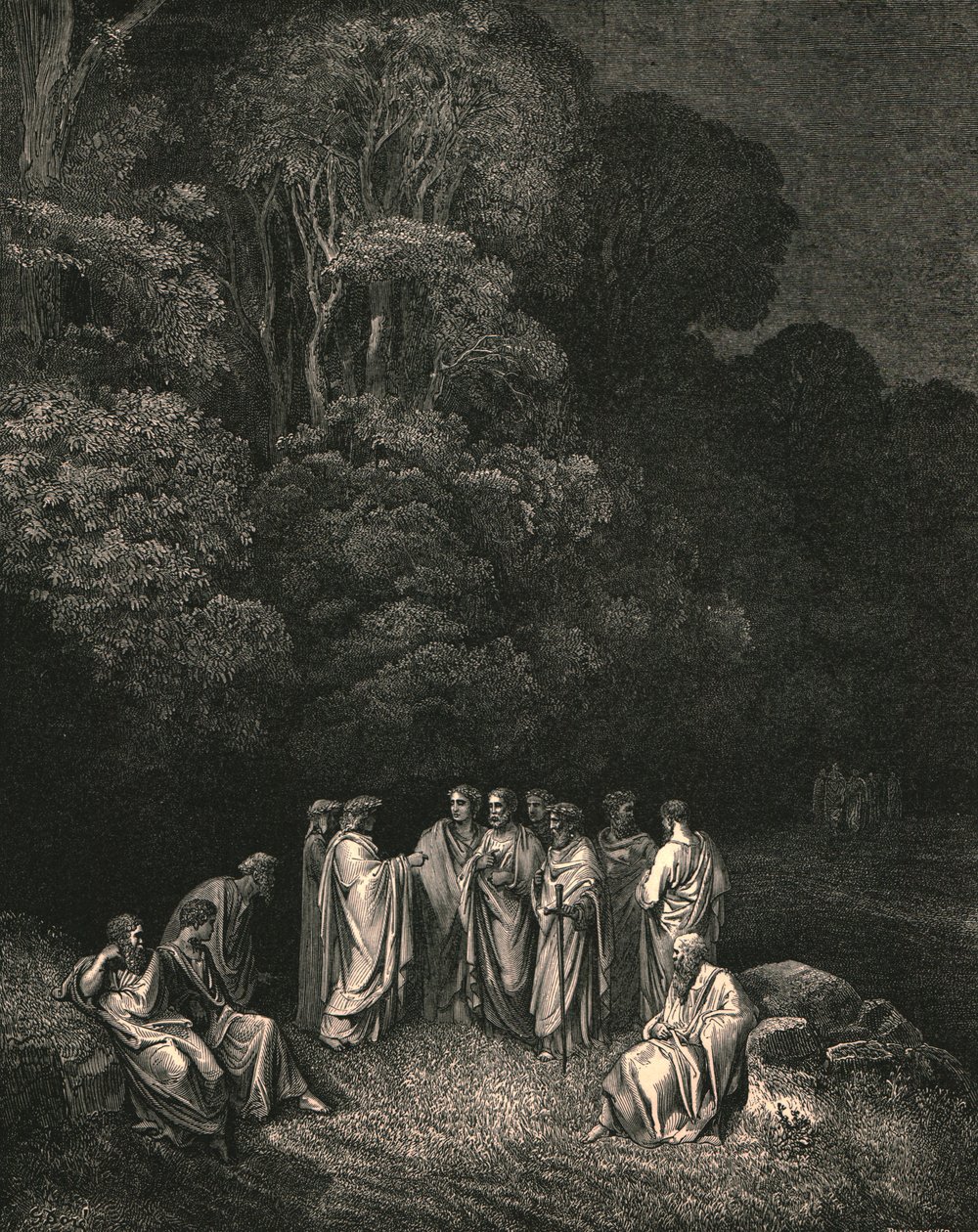 Niinpä näin hänen valoisan koulunsa yhdistävän hänen, ylevimmän laulun hallitsijan, vuonna 1890. tekijältä Gustave Dore