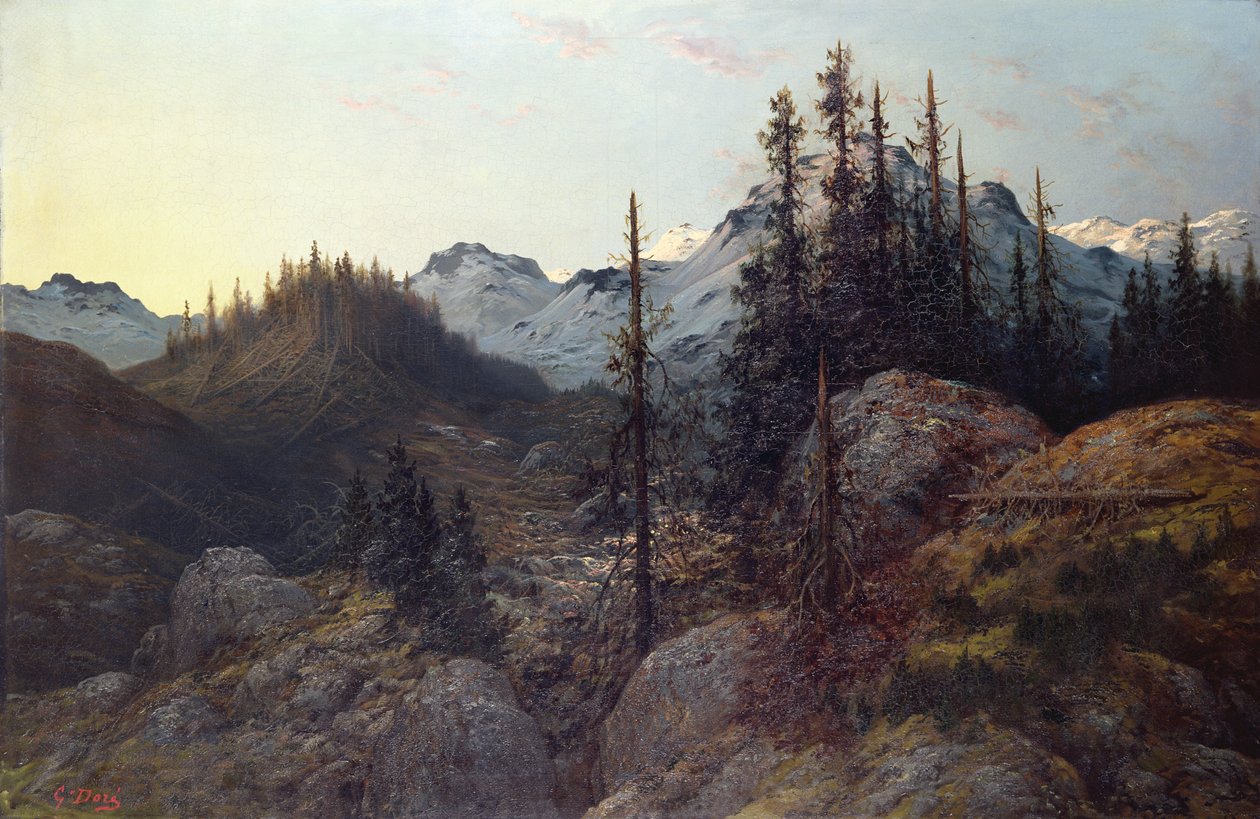 Auringonnousu Alpeilla (öljy kankaalle) tekijältä Gustave Dore