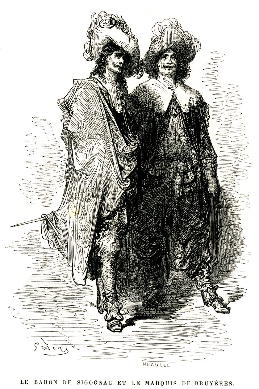 Paroni de Sigognac ja markiisi de Bruyeres. Gustave Doren kaiverrus, joka kuvittaa Theophile Gautier