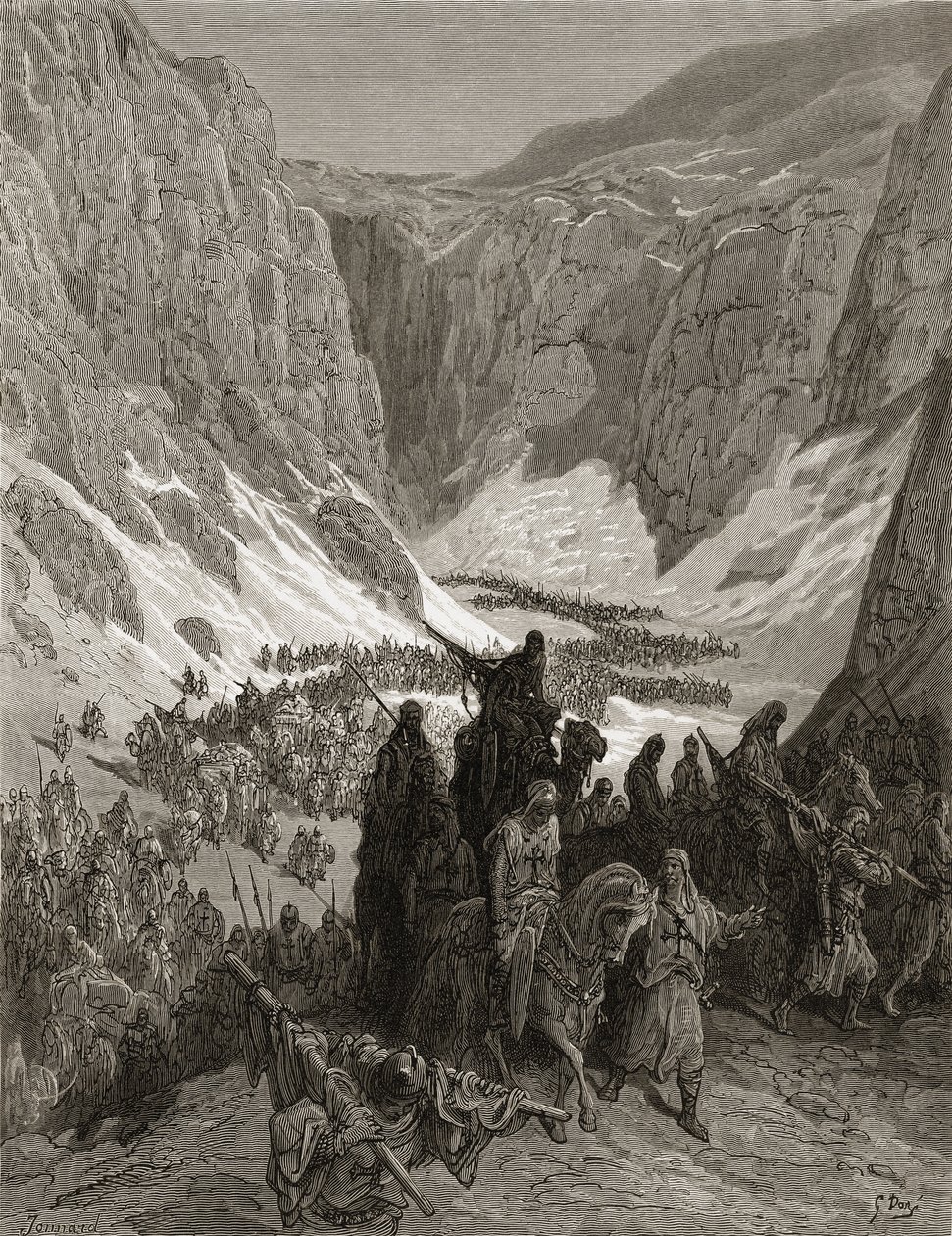 Kristillinen armeija Juudean vuoristossa, kuvitus J-F:n Bibliotheque des Croisadesista. Michaud, 1877 (litho) tekijältä Gustave Dore