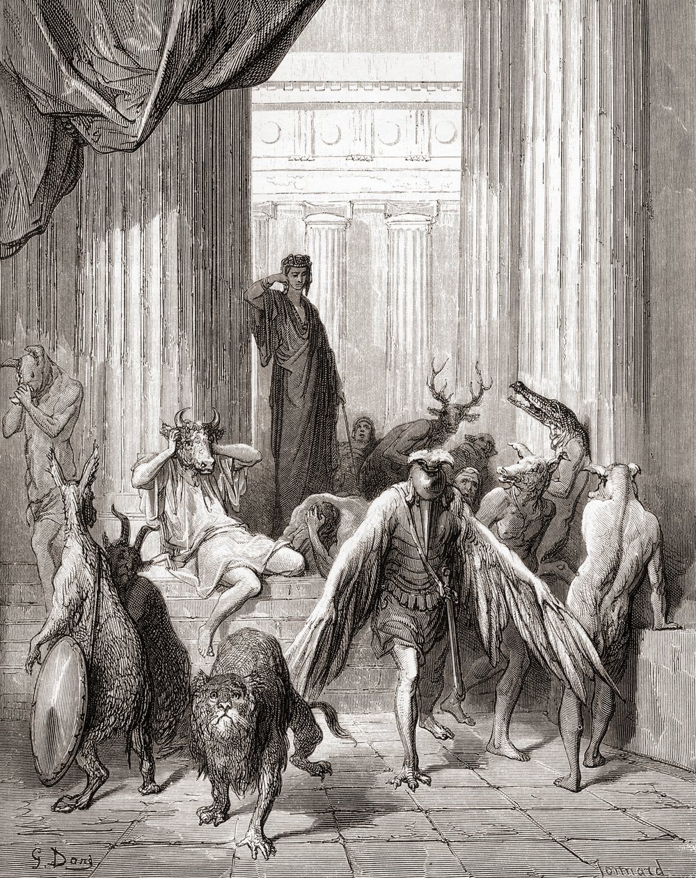 The Companions of Ulysses, 1800-luvun lopun Fables de La Fontainen painoksesta (puukaiverrus) tekijältä Gustave Dore