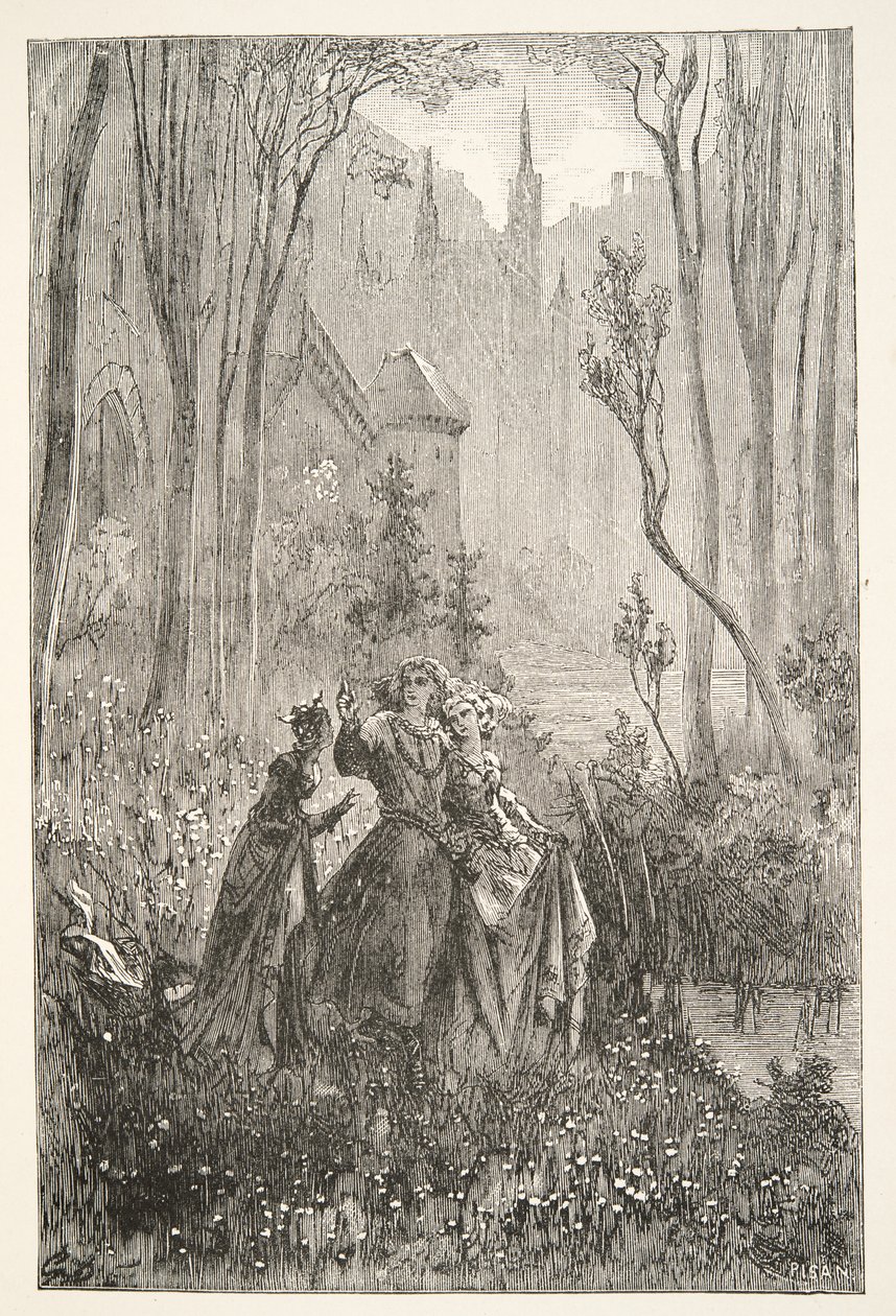 The Countess of the Fountain and her Damsels, Charles Henry Hansonin kirjoittamista Tarinoita kuningas Arthurin päivistä, julkaisu 1898. tekijältä Gustave Dore