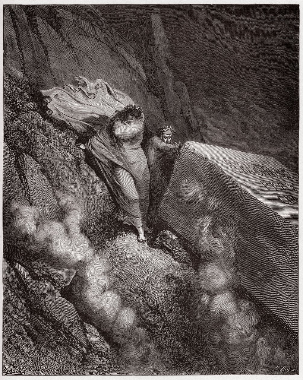 Jumalallinen komedia (La Divina Commedia, La Divine Comedie), Inferno, Canto 11: Paavi Anastasius II:n palava hauta - Dante Alighieri (1265-1321) - Kuvitus Gustave Dore (1832-1883) tekijältä Gustave Dore