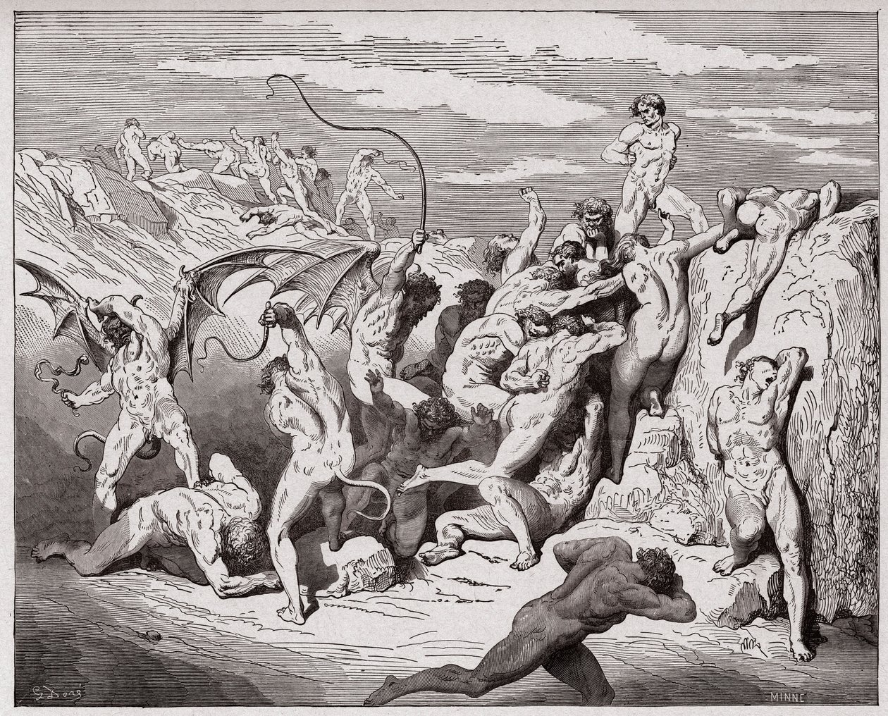 Jumalallinen komedia (La Divina Commedia, La Divine Comedie), Inferno, Canto 18: Paholaiset ja viettelijät - Dante Alighieri (1265-1321) - Kuvitus Gustave Dore (1832-1883) tekijältä Gustave Dore