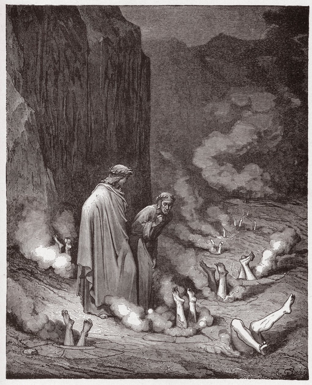 Jumalallinen komedia (La Divina Commedia, La Divine Comedie), Inferno, Canto 19: Dante nuhtelee paavi Nikolai III:ta neljännessä bolgiassa - Dante Alighieri (1265-1321) - Kuvitus Gustave Doresta (1832-1883) tekijältä Gustave Dore