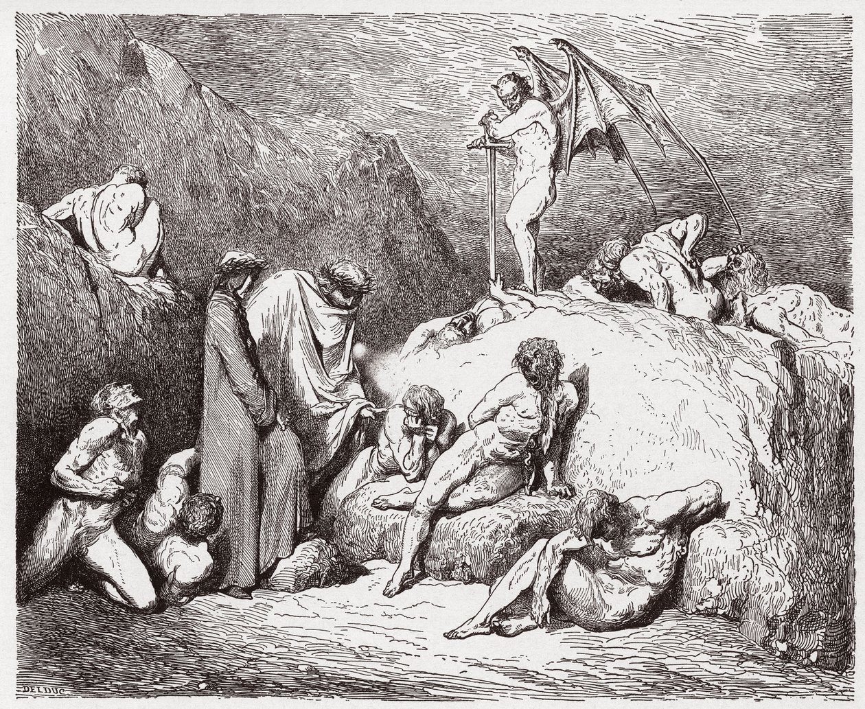 Jumalallinen komedia (La Divina Commedia, La Divine Comedie), Inferno, Canto 28: Silvotut riidan kylväjät yhdeksännessä bolgiassa - Dante Alighieri (1265-1321) - Kuvitus Gustave Dore (1832-1883) tekijältä Gustave Dore