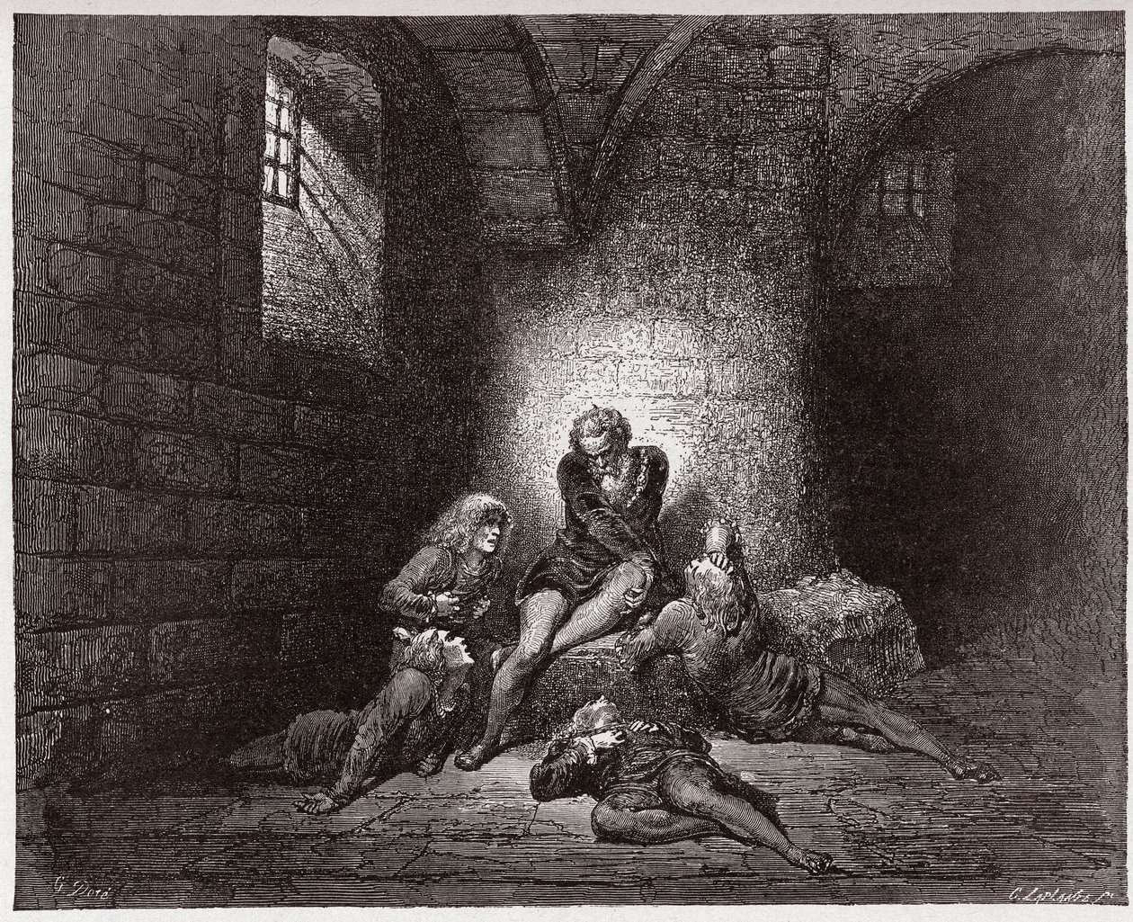Jumalallinen komedia (La Divina Commedia, La Divine Comedie), Inferno, Canto 33: Ugolino ja hänen poikansa turvotuina ja nälkään - Dante Alighieri (1265-1321) - Kuvitus Gustave Dore (1832-1883) tekijältä Gustave Dore