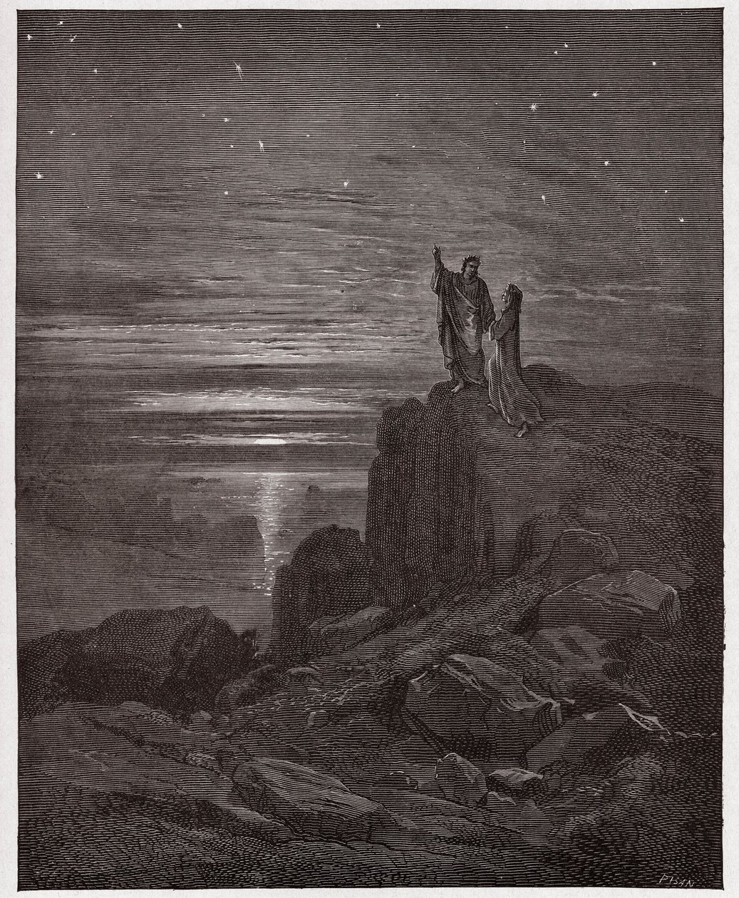 Jumalallinen komedia (La Divina Commedia, La Divine Comedie), Inferno, Canto 34: Runoilijat nousevat helvetistä - Dante Alighieri (1265-1321) - Gustave Doren (1832-1883) kuvitus tekijältä Gustave Dore