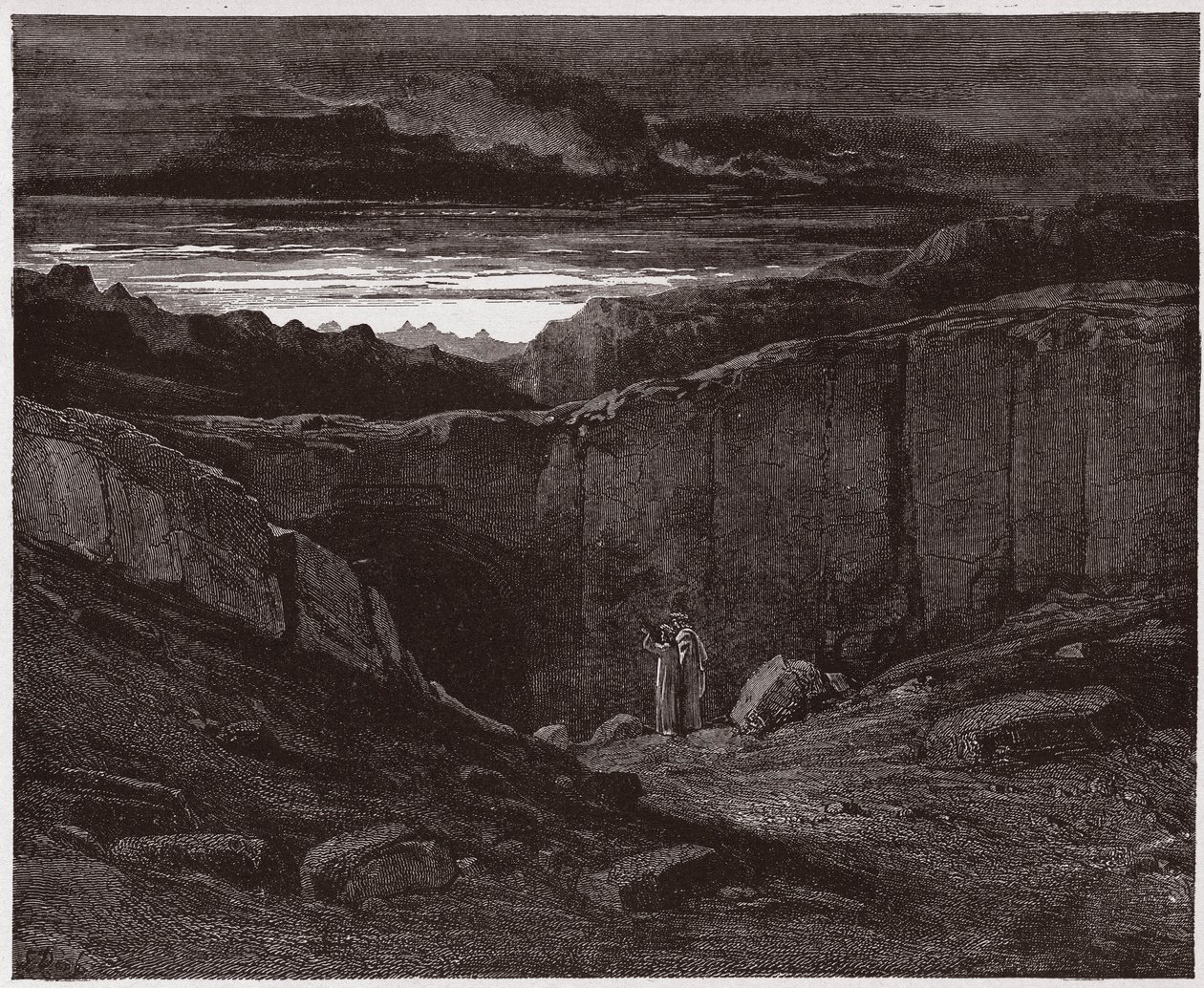 Jumalallinen komedia (La Divina Commedia, La Divine Comedie), Inferno, Canto 3: Vergilius ja Dante helvetin portilla - Dante Alighieri (1265-1321) - Kuvitus Gustave Dore (1832-1883) tekijältä Gustave Dore