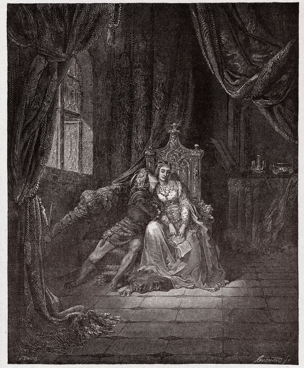 Jumalallinen komedia (La Divina Commedia, La Divine Comedie), Inferno, Canto 5: Paolo ja Francesca - Dante Alighieri (1265-1321) - Kuvitus Gustave Dore (1832-1883) tekijältä Gustave Dore