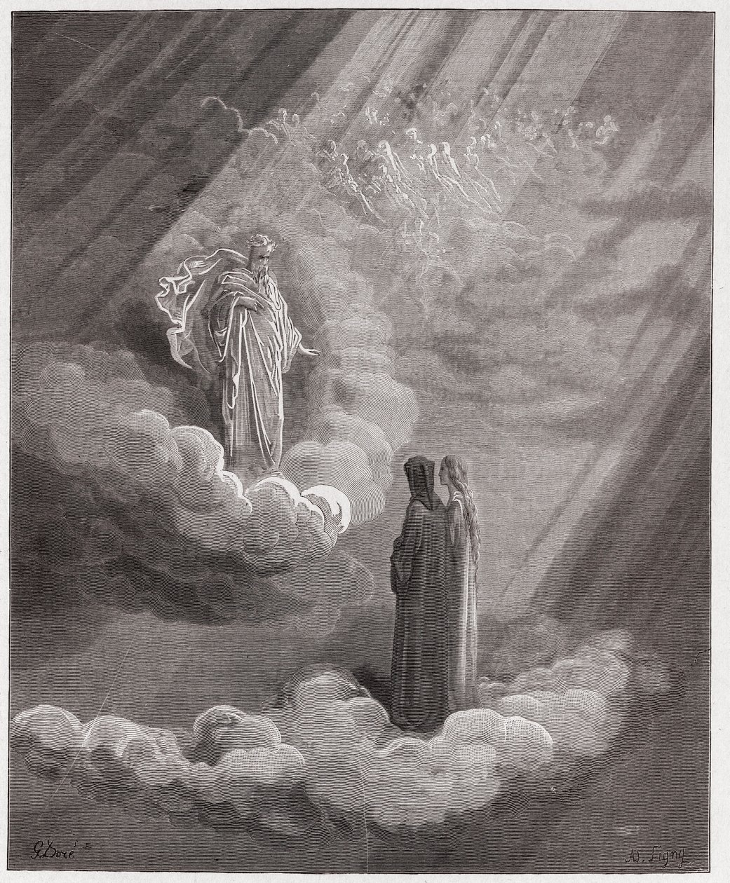 Jumalallinen komedia (La Divina Commedia, La Divine Comedie), Paradiso, Canto 16: Cacciaguidan sielu puhuu Firenzestä - Dante Alighieri (1265-1321) - Gustave Doren (1832-1883) kuvitus tekijältä Gustave Dore