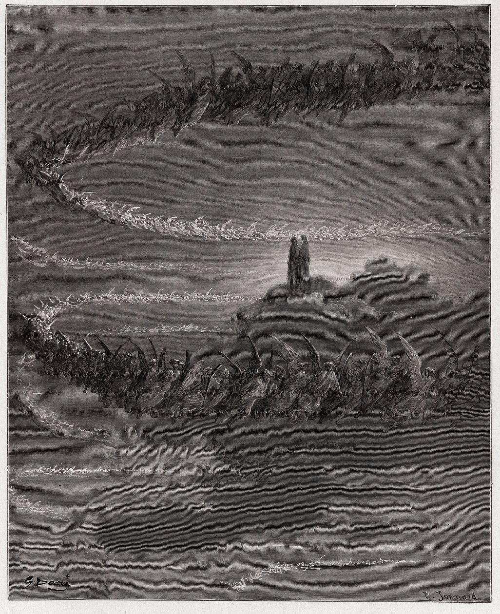 Jumalallinen komedia (La Divina Commedia, La Divine Comedie), Paradiso, Canto 18: Jupiterin alueella siunatut sielut kiertävät muodostaen kirjeitä - Dante Alighieri (1265-1321) - Kuvitus Gustave Doresta (1832-1883) tekijältä Gustave Dore