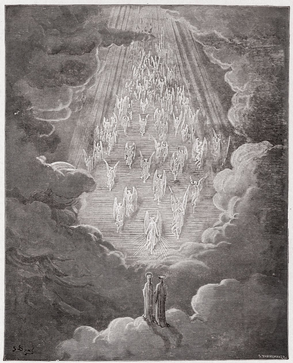 Jumalallinen komedia (La Divina Commedia, La Divine Comedie), Paradiso, Canto 21: Beatrice ja Dante Saturnuksen piirissä - Dante Alighieri (1265-1321) - Kuvitus Gustave Dore (1832-1883) tekijältä Gustave Dore