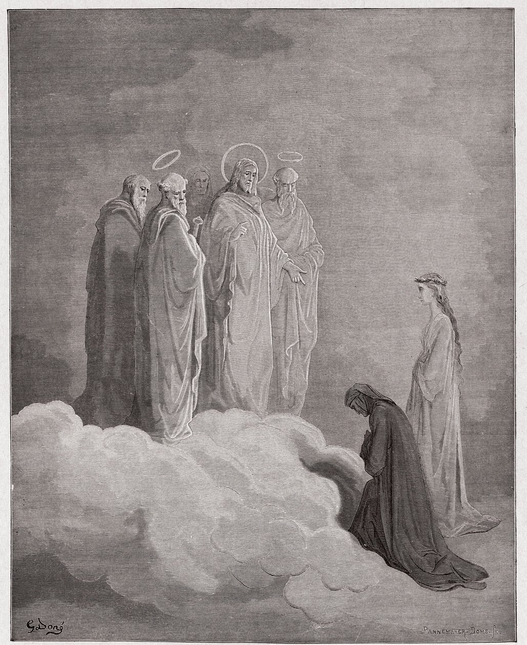 Jumalallinen komedia (La Divina Commedia, La Divine Comedie), Paradiso, Canto 26: St. John tutkii Dantea rakkaudesta - Dante Alighieri (1265-1321) - Gustave Doren (1832-1883) kuvitus tekijältä Gustave Dore