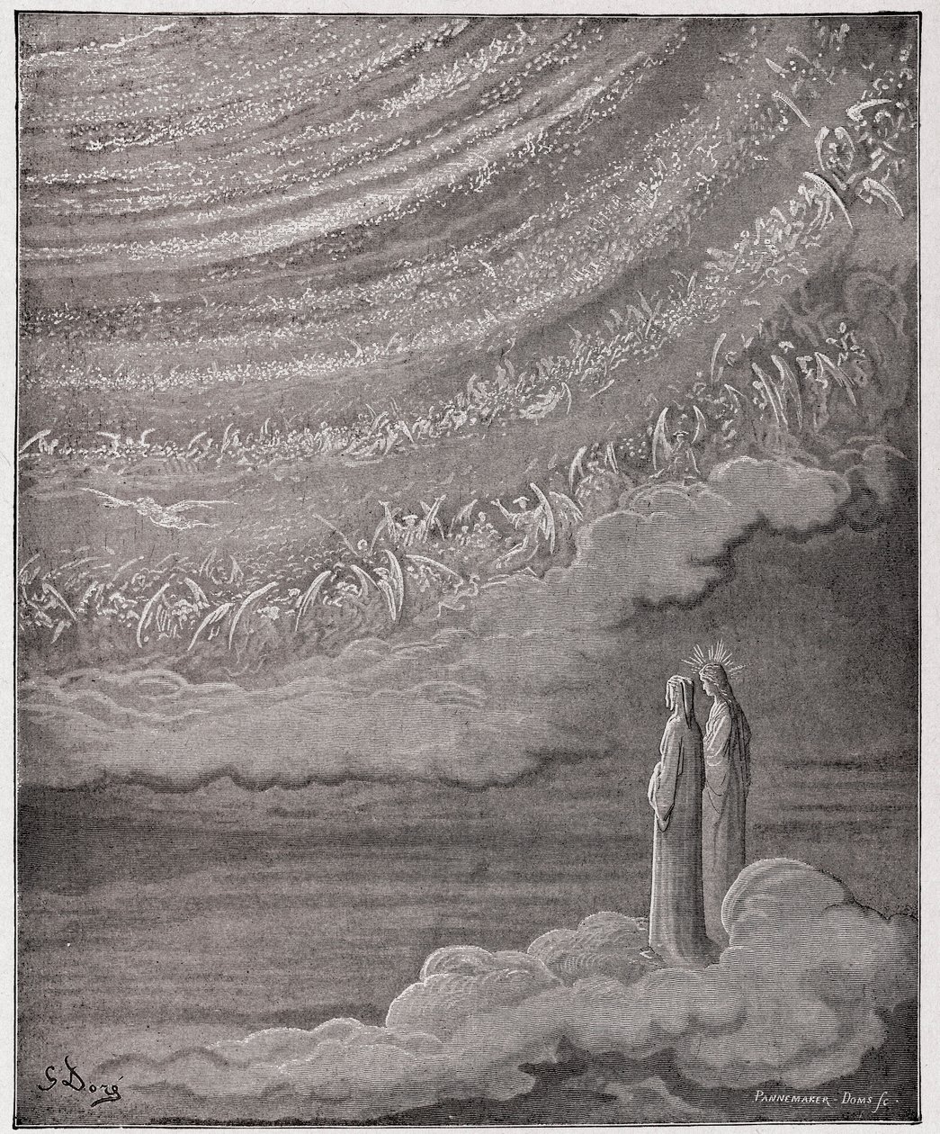 Jumalallinen komedia (La Divina Commedia, La Divine Comedie), Paradiso, Canto 28: Taivaan säkenöivä joukko - Dante Alighieri (1265-1321) - Kuvitus Gustave Dore (1832-1883) tekijältä Gustave Dore