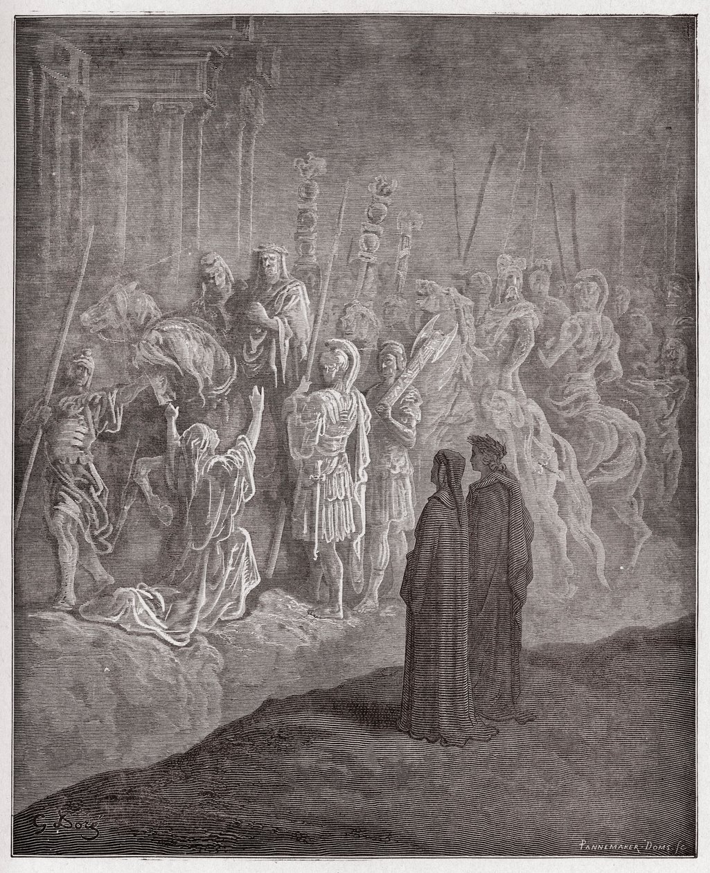 Jumalallinen komedia (La Divina Commedia, La Divine Comedie), Purgatorio, Canto 10: Ylpeyttä kuvaavat marmoriveistokset - Dante Alighieri (1265-1321) - Gustave Doren (1832-1883) kuvitus tekijältä Gustave Dore