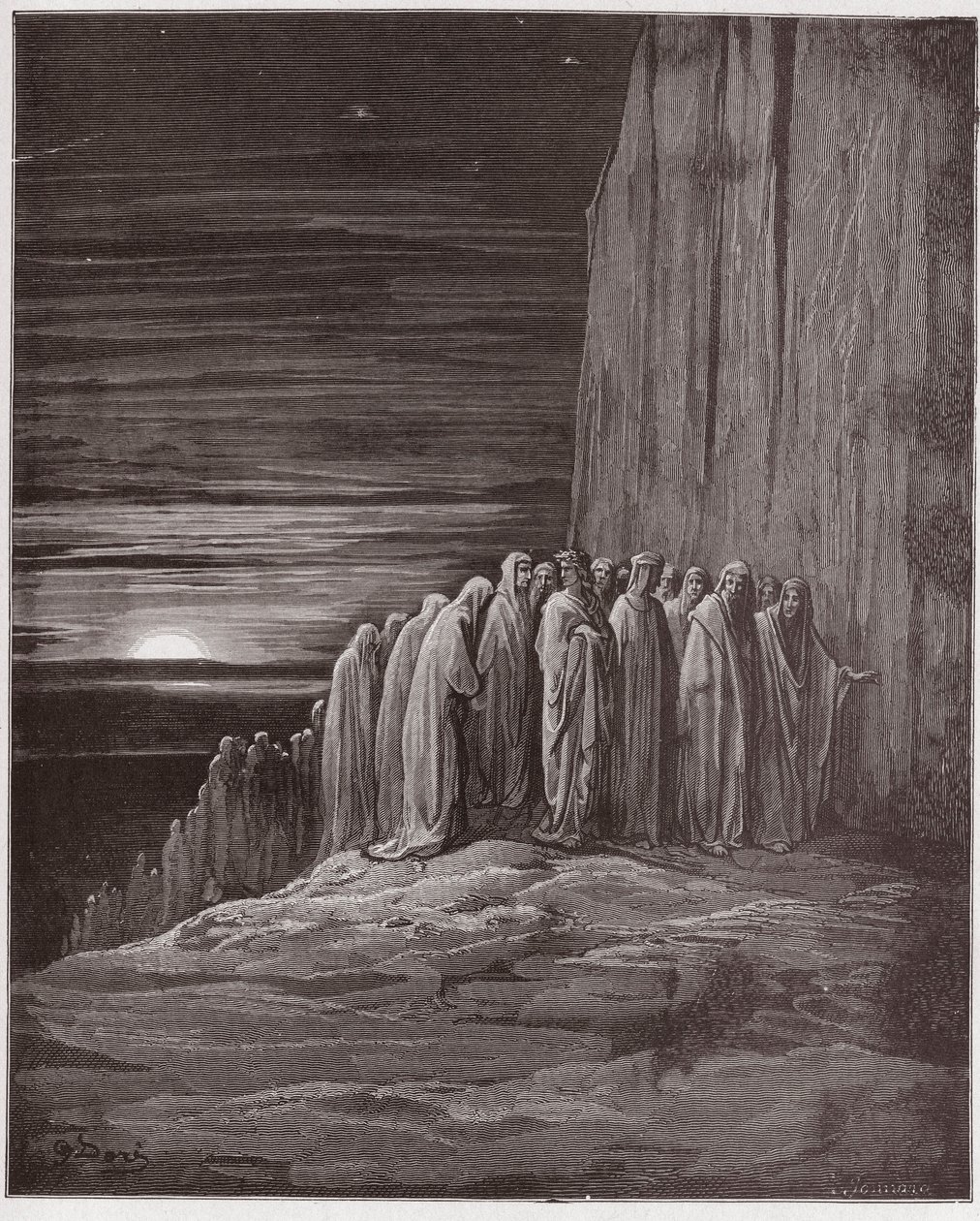 Jumalallinen komedia (La Divina Commedia, La Divine Comedie), Purgatorio, Canto 18: Laiskojen joukko - Dante Alighieri (1265-1321) - Kuvitus Gustave Dore (1832-1883) tekijältä Gustave Dore