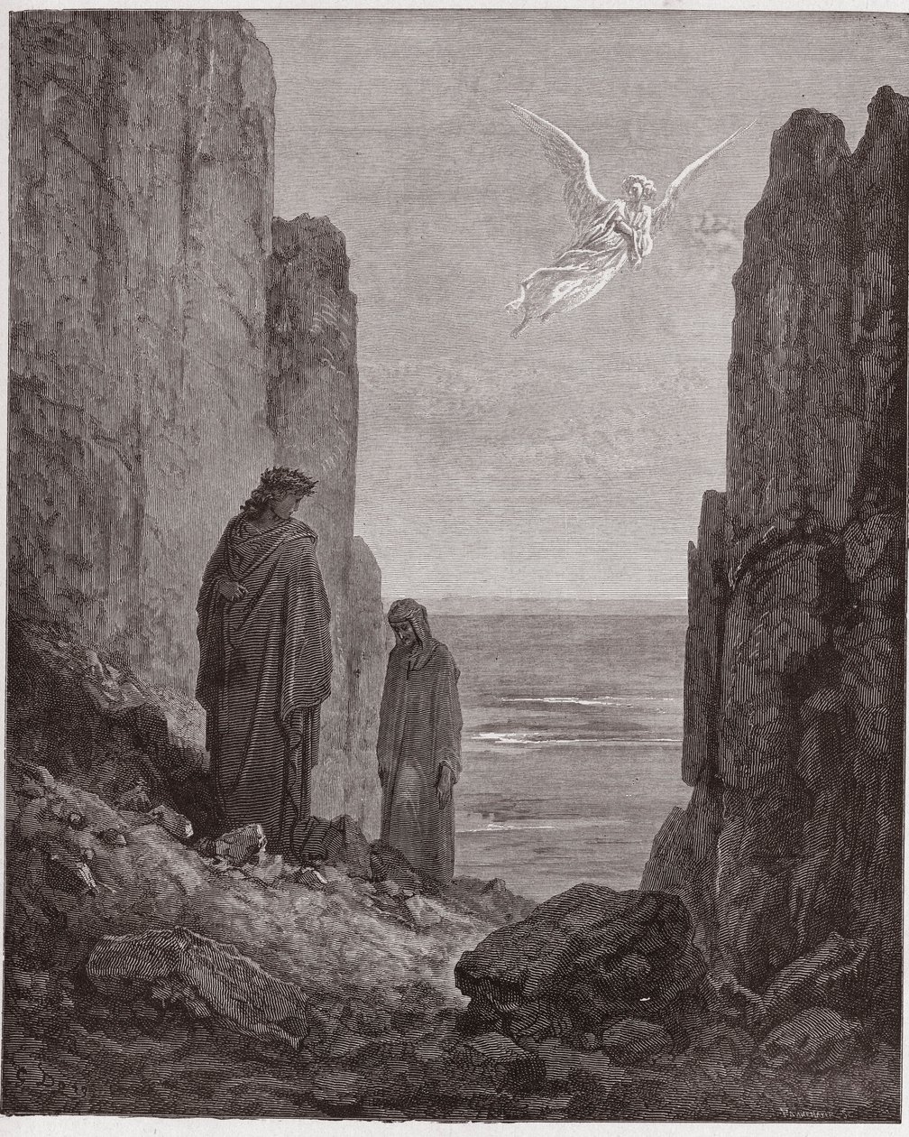 Jumalallinen komedia (La Divina Commedia, La Divine Comedie), Purgatorio, Canto 19: Runoilijat nousevat viidennelle kehälle - Dante Alighieri (1265-1321) - Gustave Doren (1832-1883) kuvitus tekijältä Gustave Dore