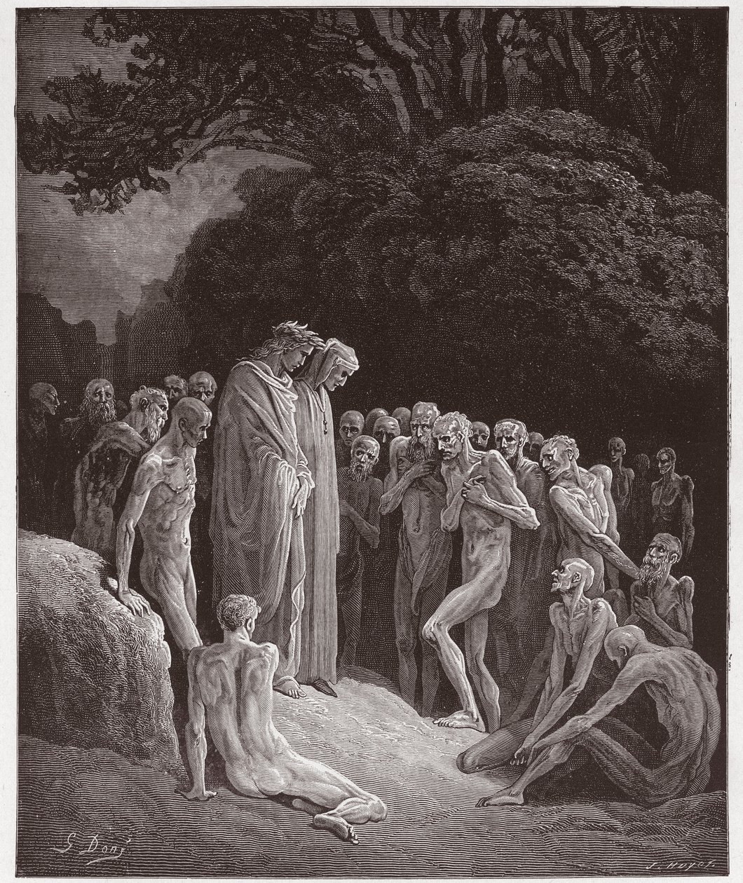 Jumalallinen komedia (La Divina Commedia, La Divine Comedie), Purgatorio, Canto 23: Ahmattisen sielut - Dante Alighieri (1265-1321) - Kuvitus Gustave Dore (1832-1883) tekijältä Gustave Dore